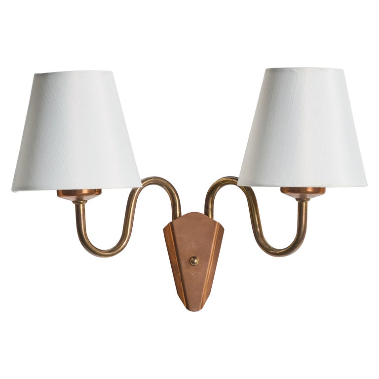 Gnosjö Konstsmide, Wall Light, Brass, Copper, Fabric, Sweden, 1960s