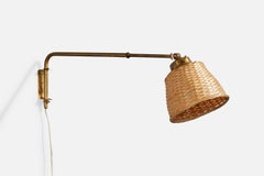 Gnosjö Konstsmide, Wall Light, Brass, Rattan, Sweden, 1940s