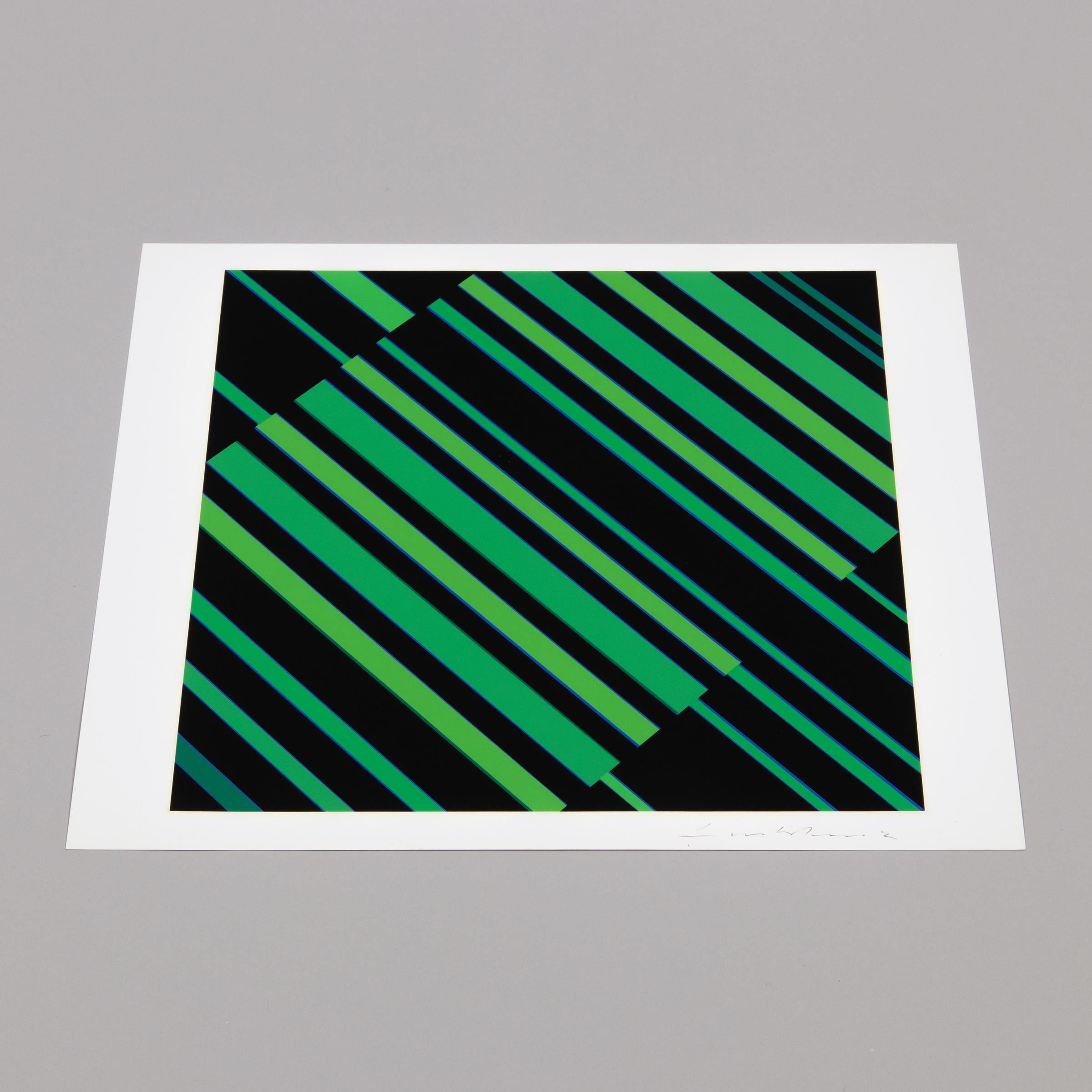 Günter Fruhtrunk, Schwarz-Grünes Kontinuum: Signed Screen Print, Abstract Art For Sale 4