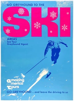 GO GREYHOUND TO THE SKI AREAS Authentic Original Vintage Travel Tourism Poster