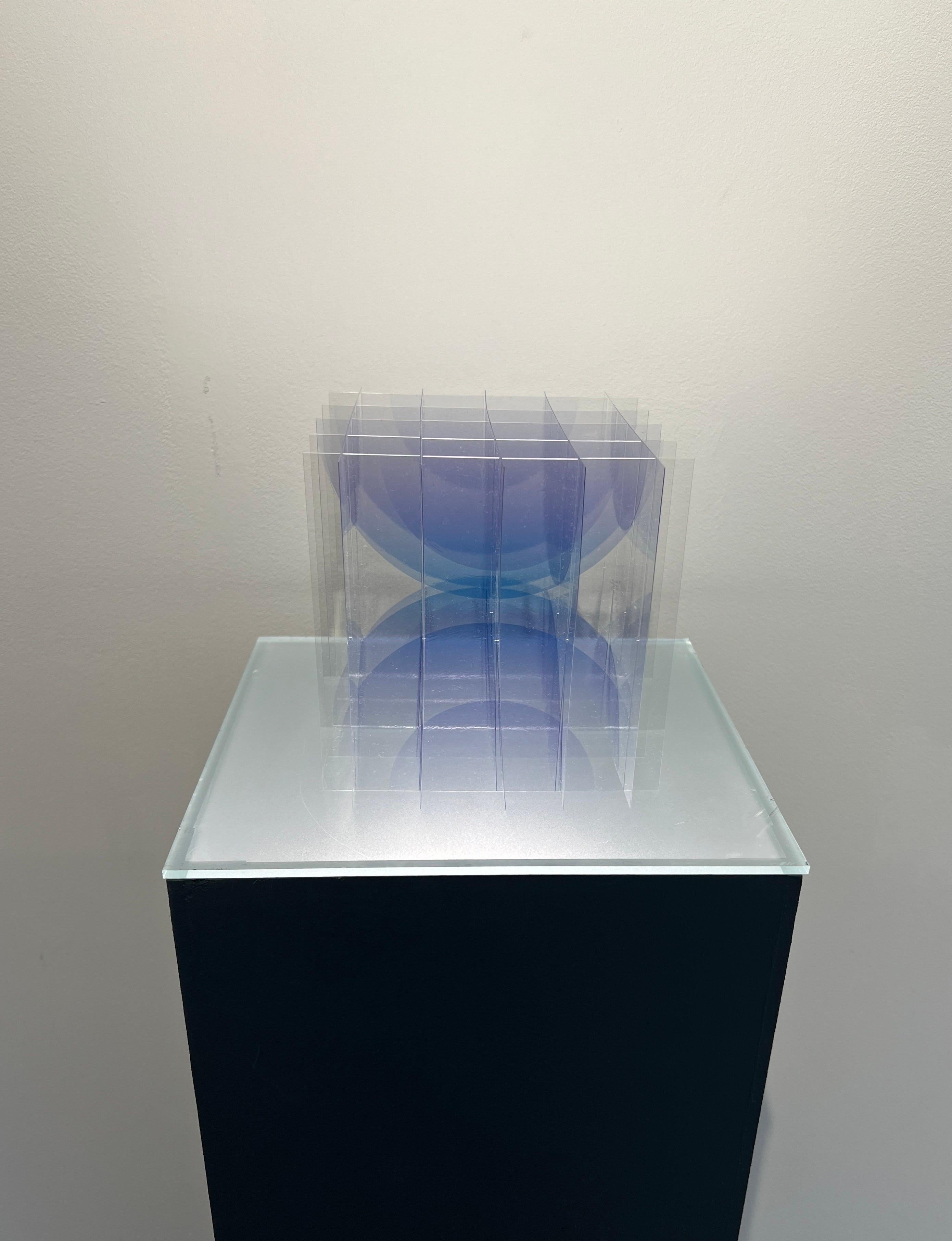 GO SEGAWA Abstract Sculpture - "Collission blue. Dessin-Volume".  Origami optical art