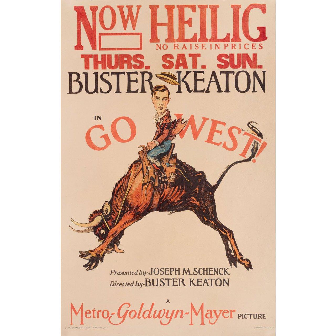 Original 1925 U.S. window card poster for the film Go West directed by Buster Keaton with Howard Truesdale / Kathleen Myers / Ray Thompson / Brown Eyes. Fine condition, paper-backed. Please note: the size is stated in inches and the actual size can