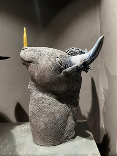 Black Sheep with gold Bullet, Ceramic Centerpiece, Handmade, Italy