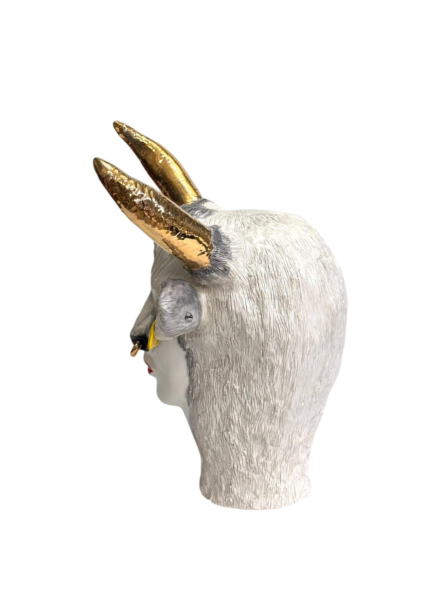 The piece is a unique representation of a goat in a modern way. The animal is gently painted with a may different colors. All the pieces from Mosche Bianche are unique since they are done without any mold. Have yourself a unique piece nobody else
