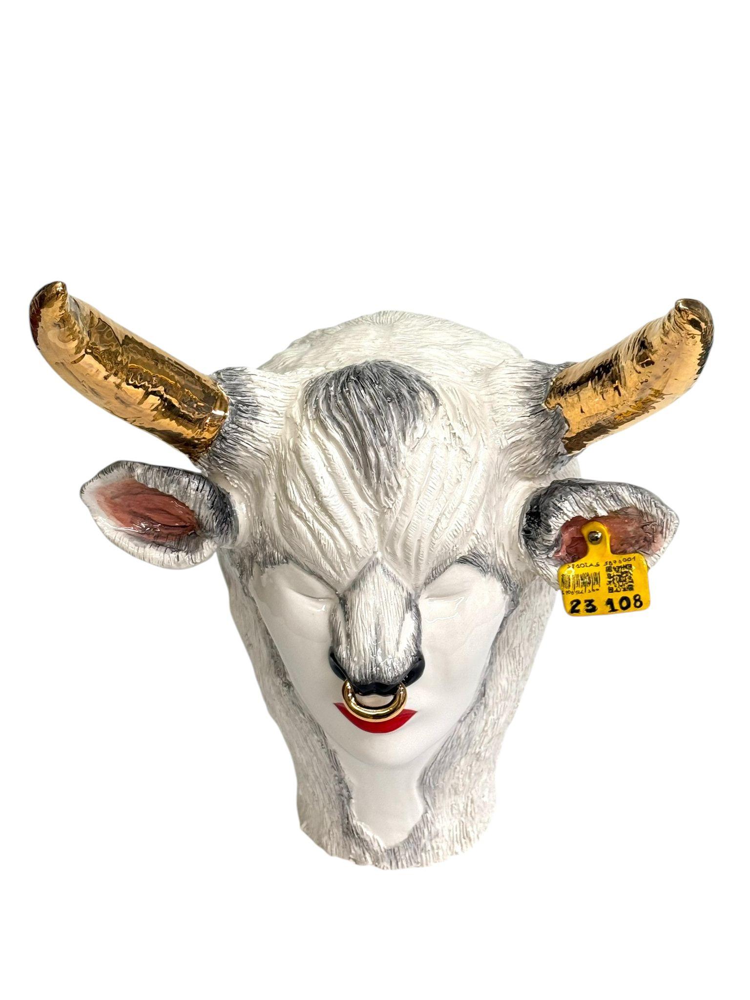 Hand-Crafted Goat Ceramic Centerpiece, Gold details Completely Handmade Without Mold, 2024 For Sale