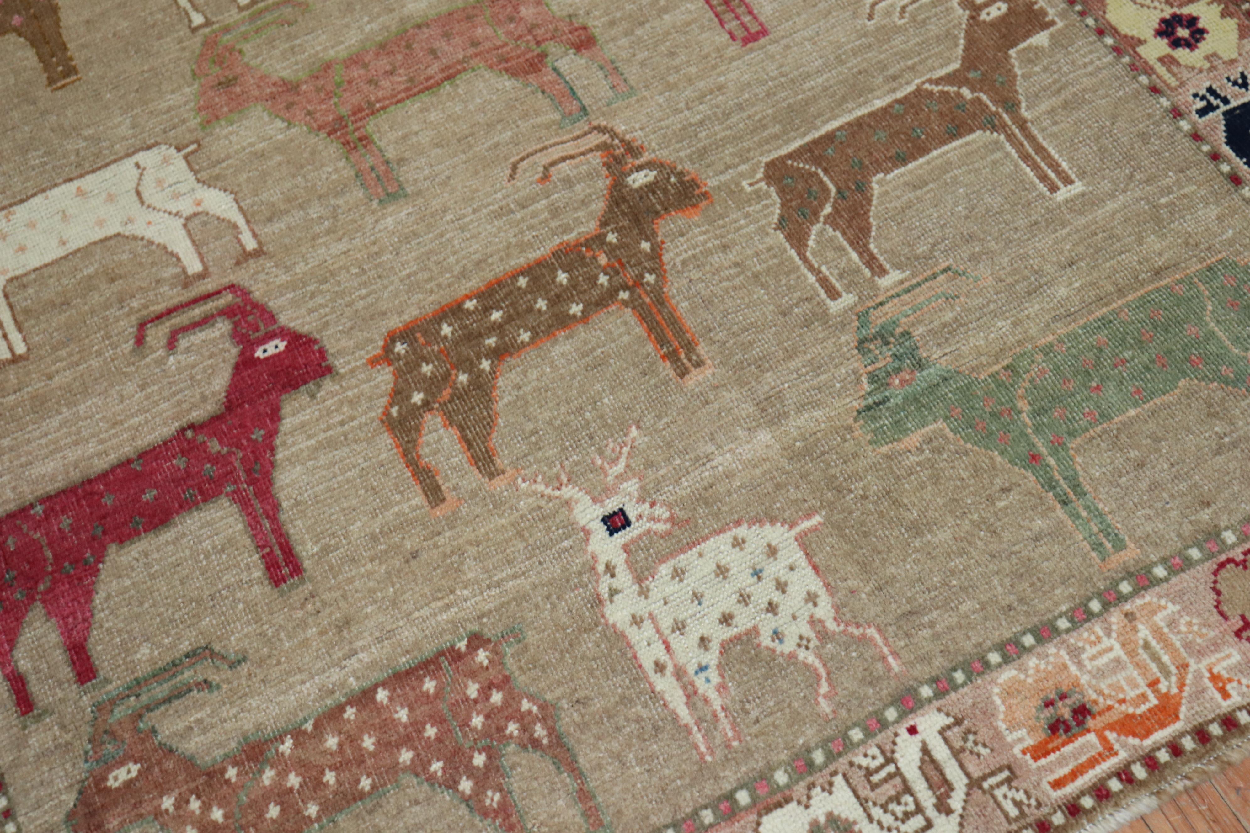 Folk Art Goat Deer Animal Persian Gabbeh Rug, 20th Century