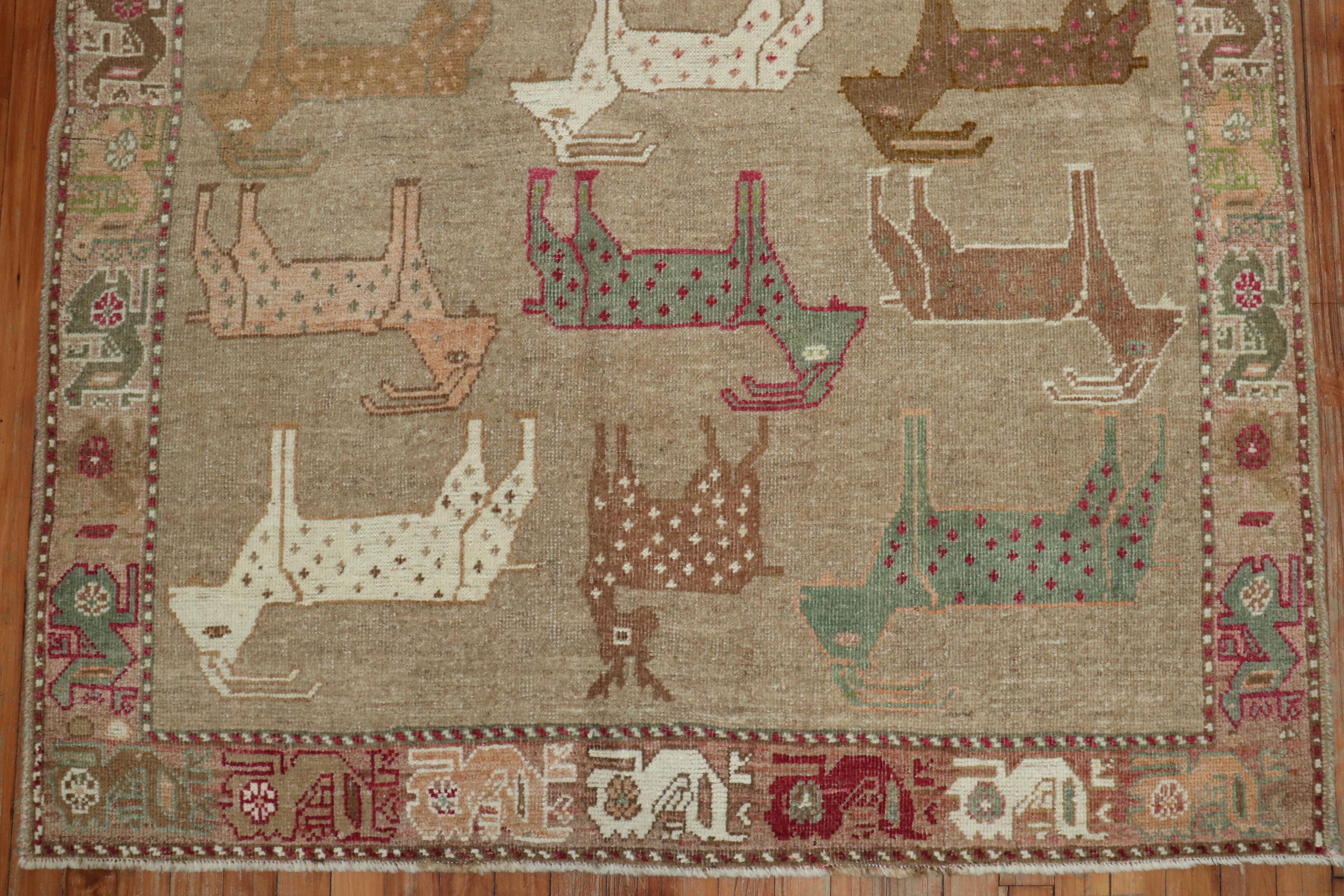 Hand-Knotted Goat Deer Animal Persian Gabbeh Rug, 20th Century