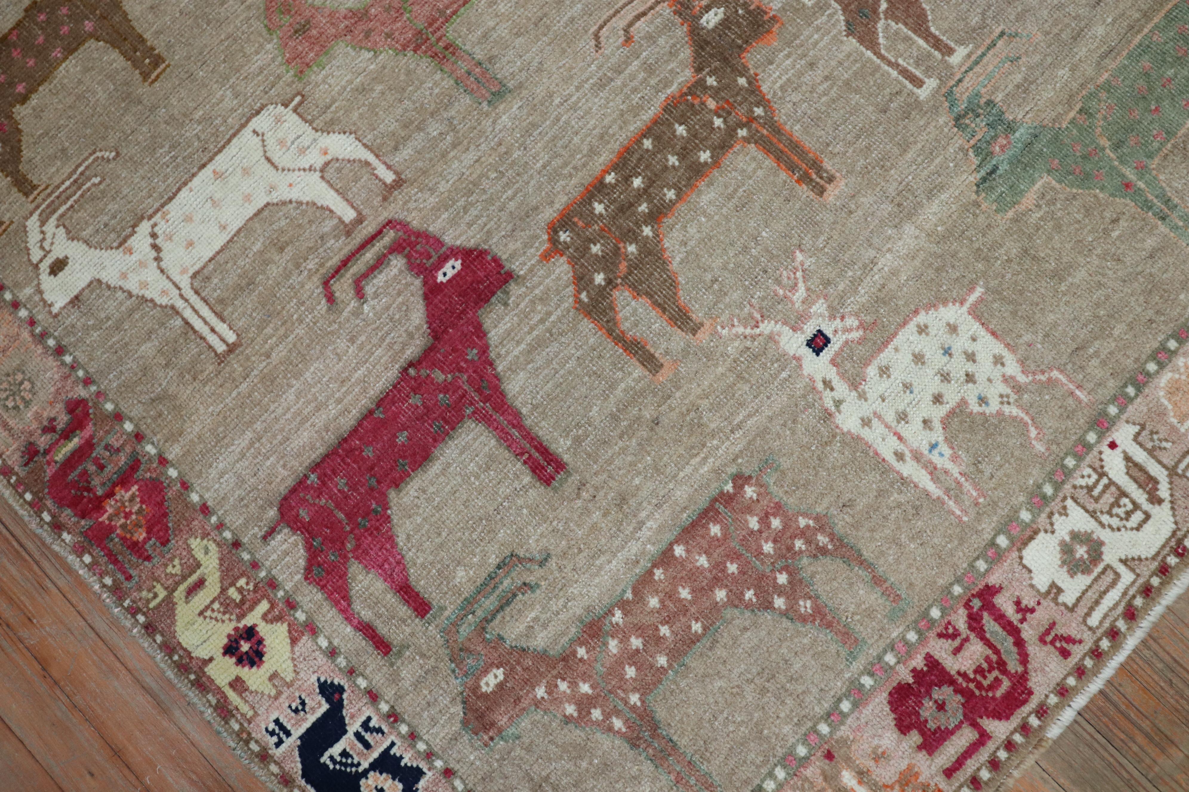 Wool Goat Deer Animal Persian Gabbeh Rug, 20th Century