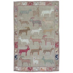 Goat Deer Animal Persian Gabbeh Rug, 20th Century
