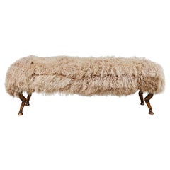 Vintage Goat Foot Bench Upholstered in Mongolian Curly Lamb Fur
