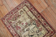 Goat Sheep Shephard Pictorial Persian Kerman Mini Mat Rug
