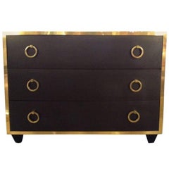 Goat Skin Brass Italian Luxury Goatskin and Brass Three-Drawer Dresser