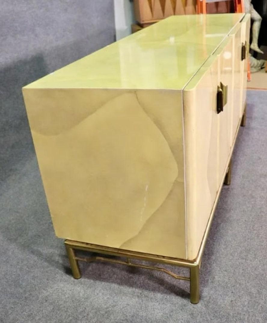 Brass Goat Skin Lacquered Credenza For Sale