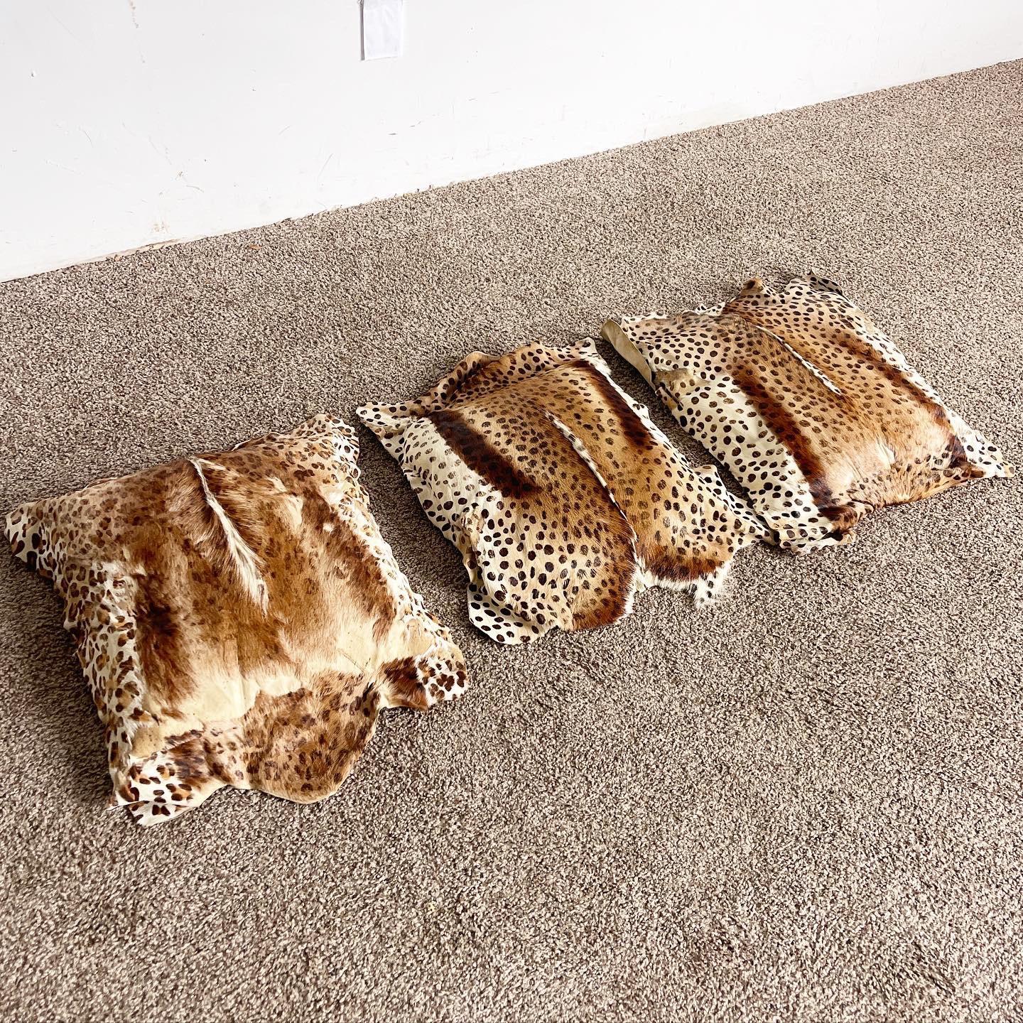 Add a wild touch to your home with the Goat Skin Square Pillows in Leopard Print - a set of 3 plush pillows that combine style and comfort.

Set of 3 Goat Skin Square Pillows in Leopard Print for a bold statement.
Soft and comfortable materials made