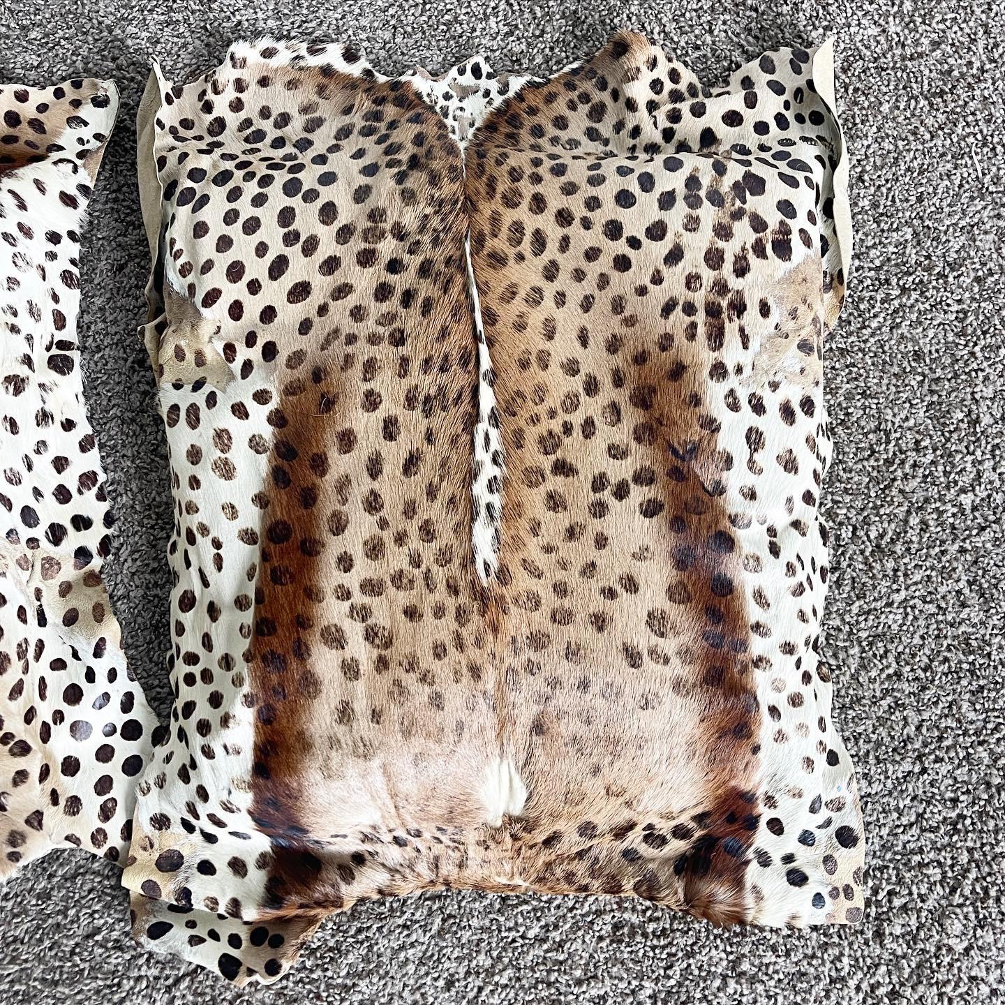Late 20th Century Goat Skin Square Pillows in Leopard Print - Set of 3