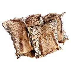 Goat Skin Square Pillows in Leopard Print - Set of 3