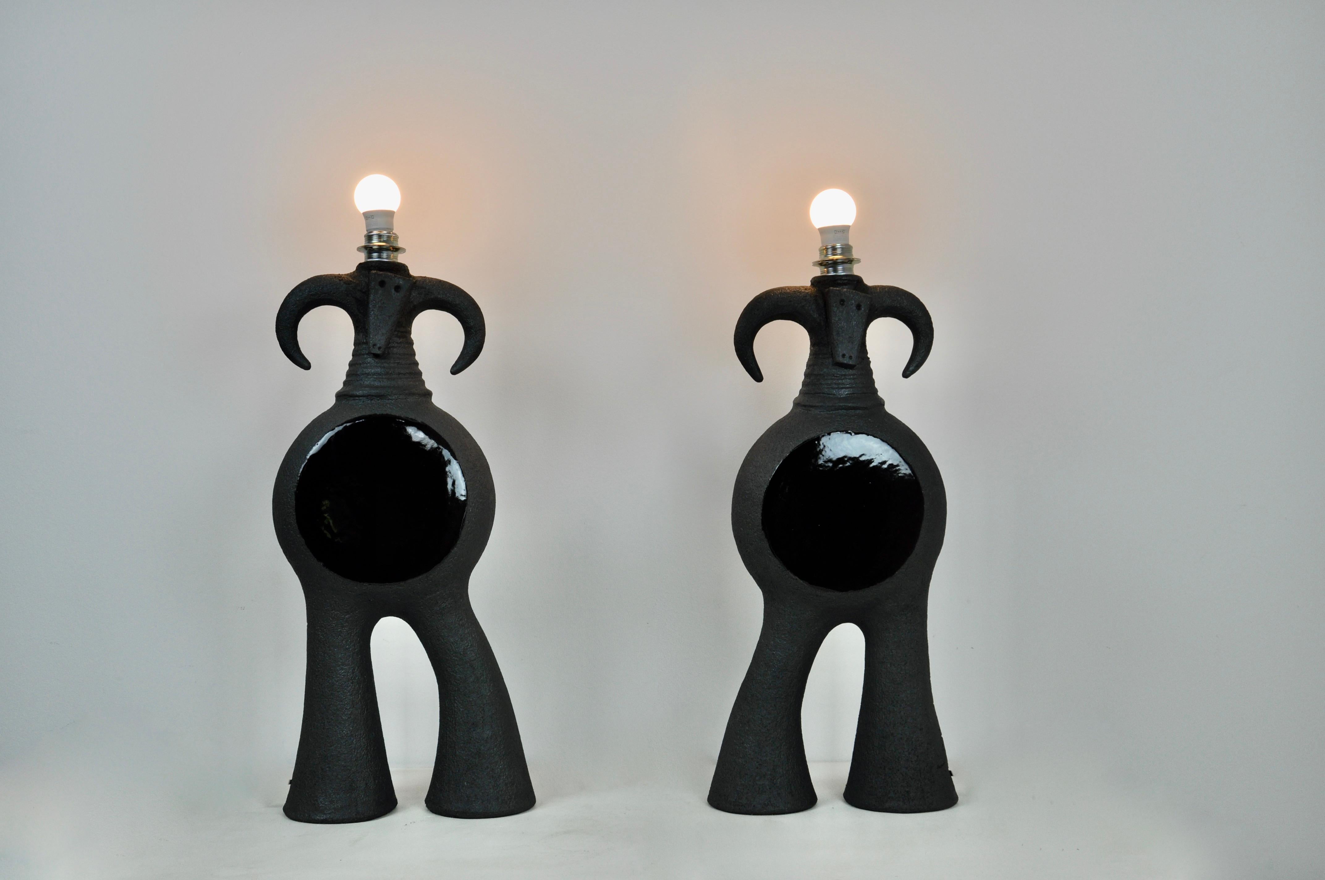 Pair of lamps in the shape of a goat. Stamped Dominique Pouchain.