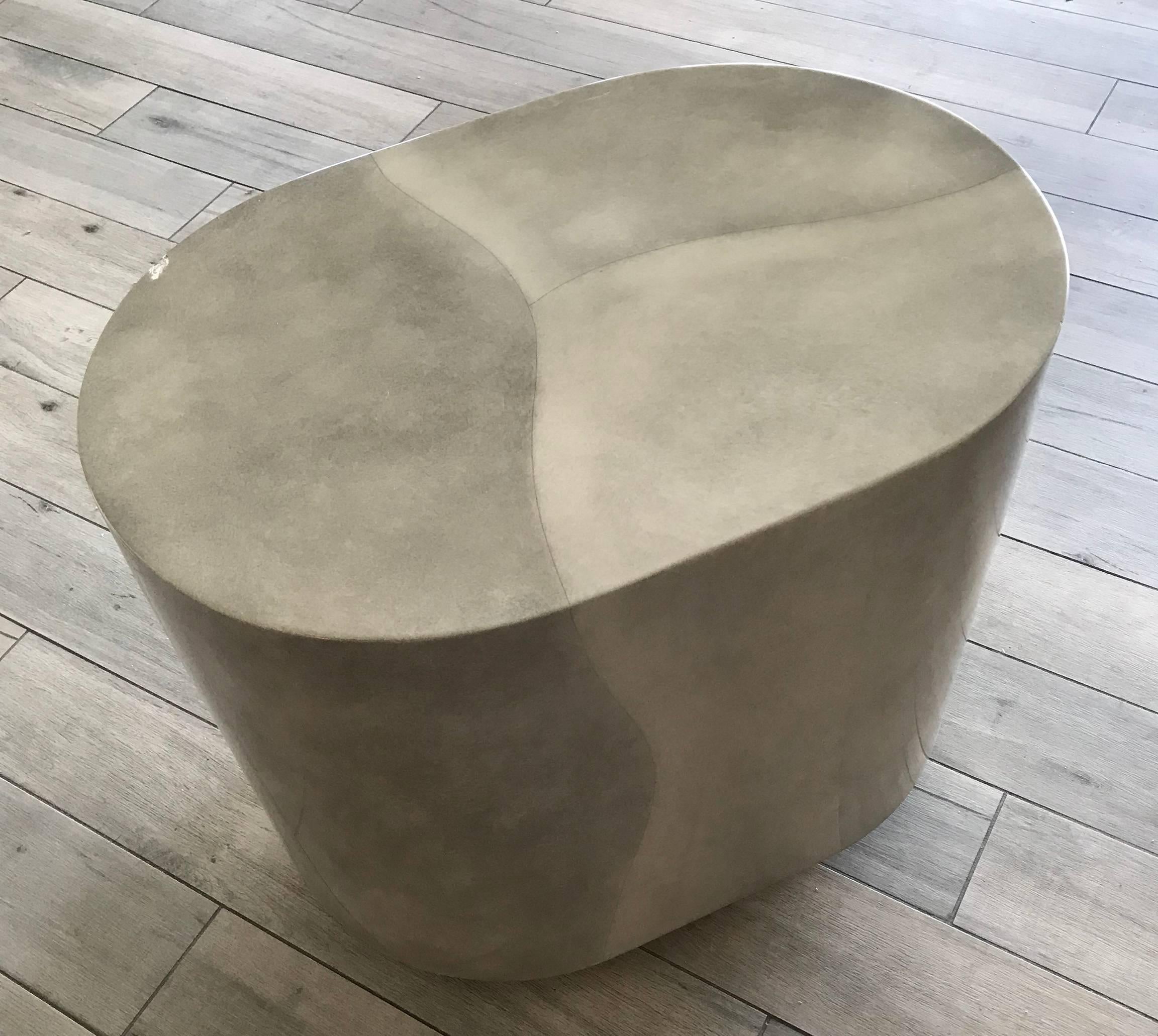 Faux Goatskin and Brass Plinth Cocktail Table, style of Karl Springer In Good Condition In Culver City, CA