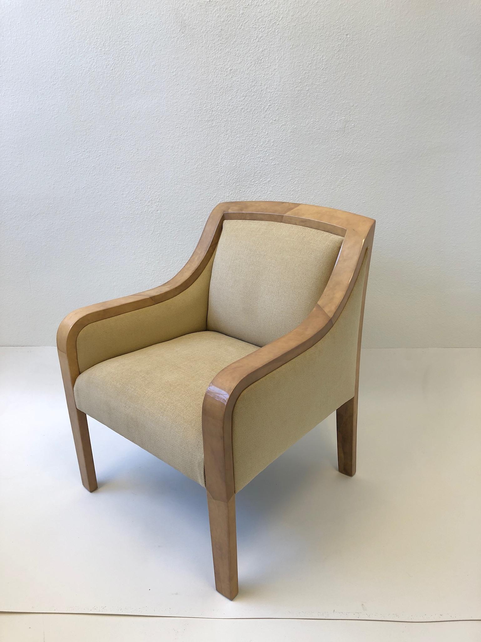 Goatskin and Fabric Regency Lounge Chair in the Manner of Karl Springer In Good Condition For Sale In Palm Springs, CA