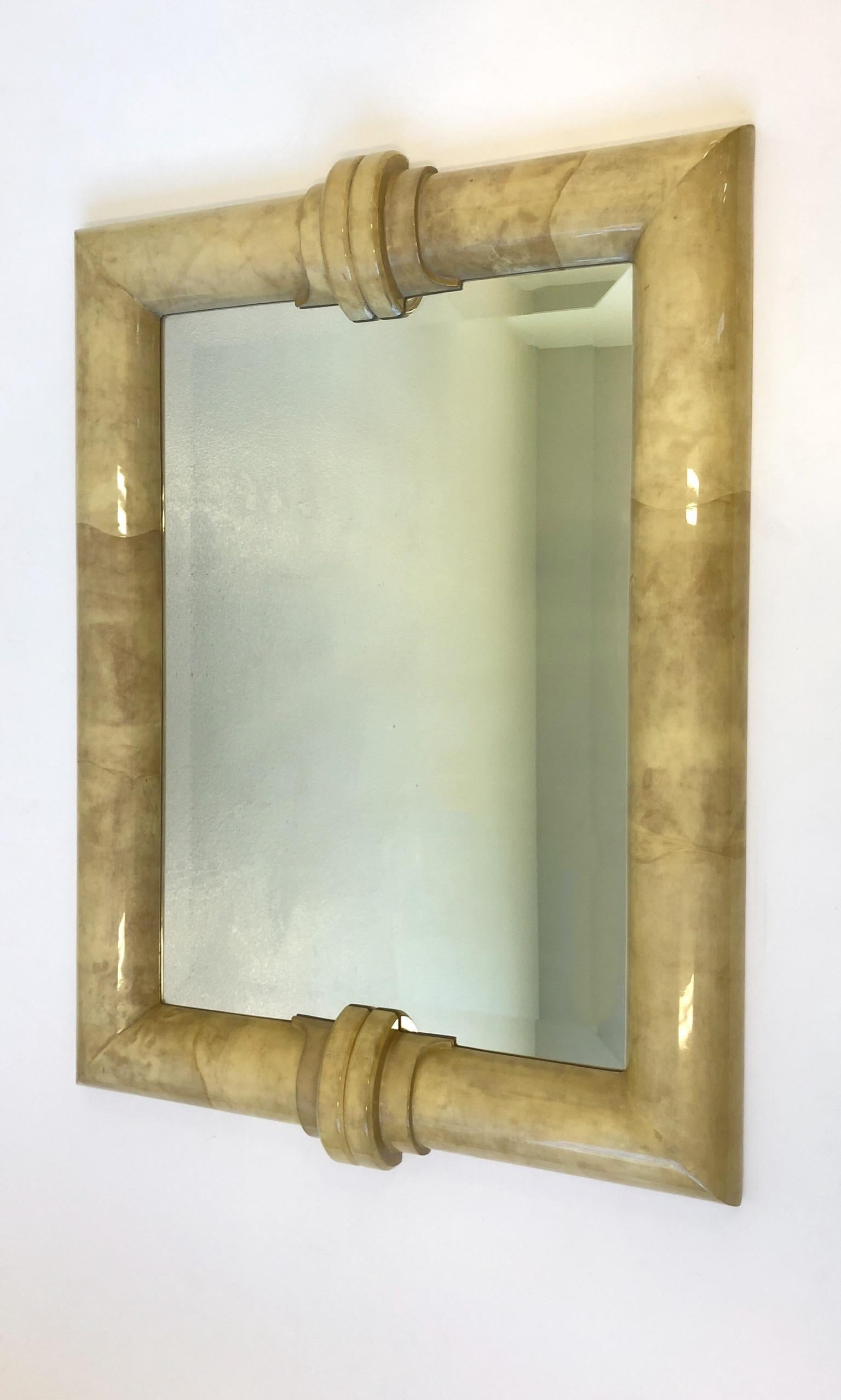 Modern Goatskin Bevel Mirror in the Manner of Karl Springer