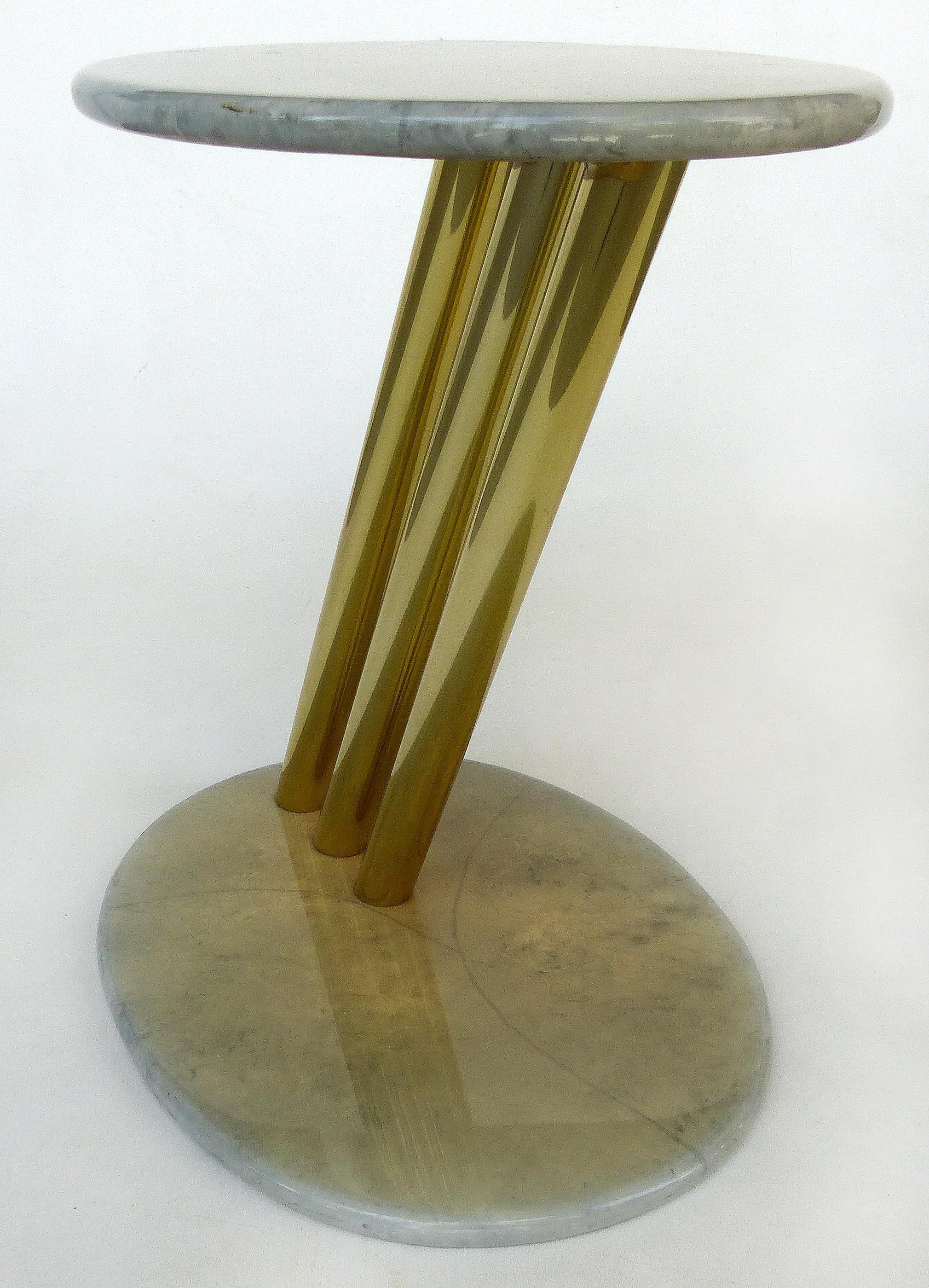 Mid-Century Modern Goatskin & Brass Asymmetrical Side Table