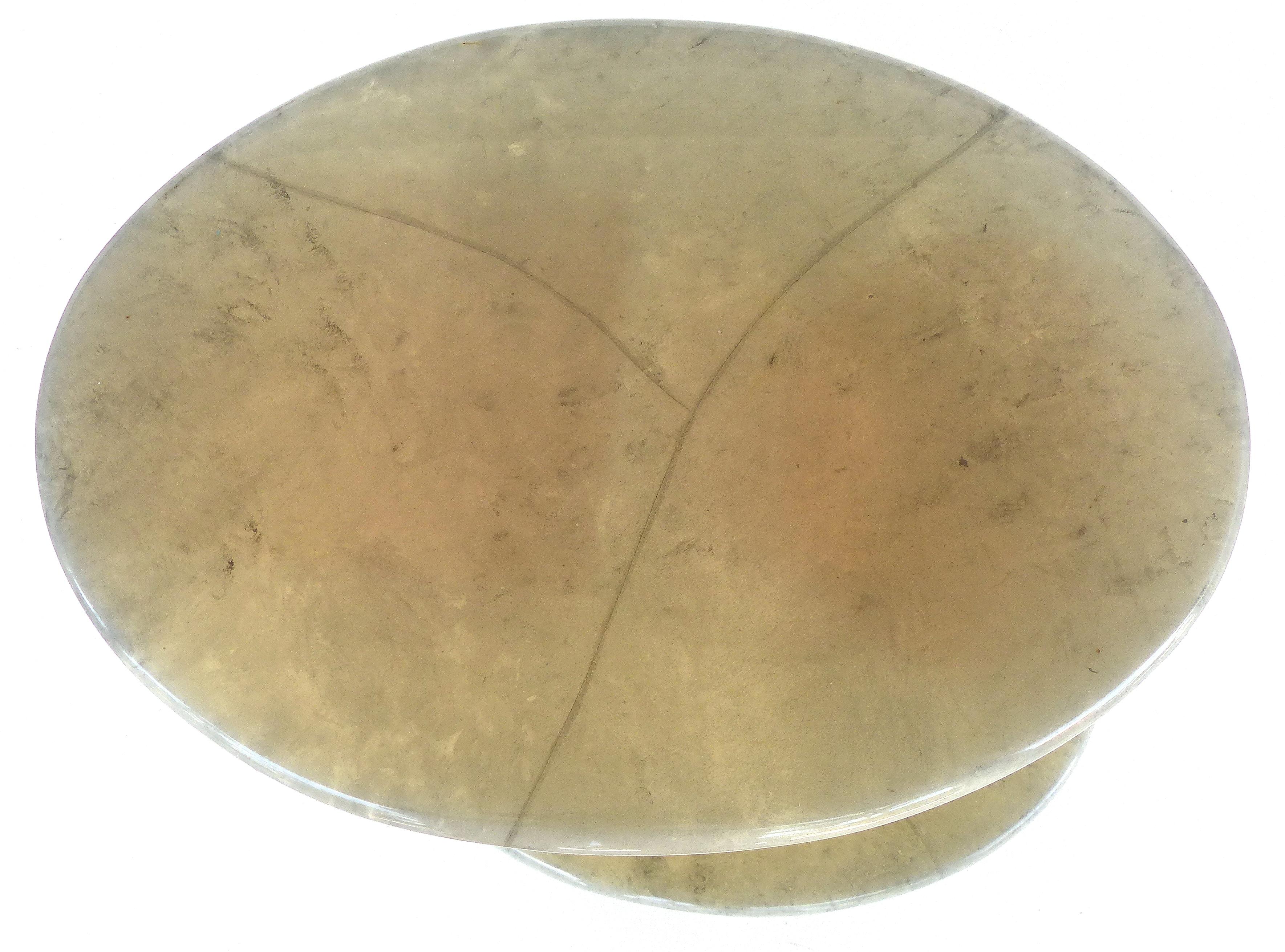 American Goatskin & Brass Asymmetrical Side Table