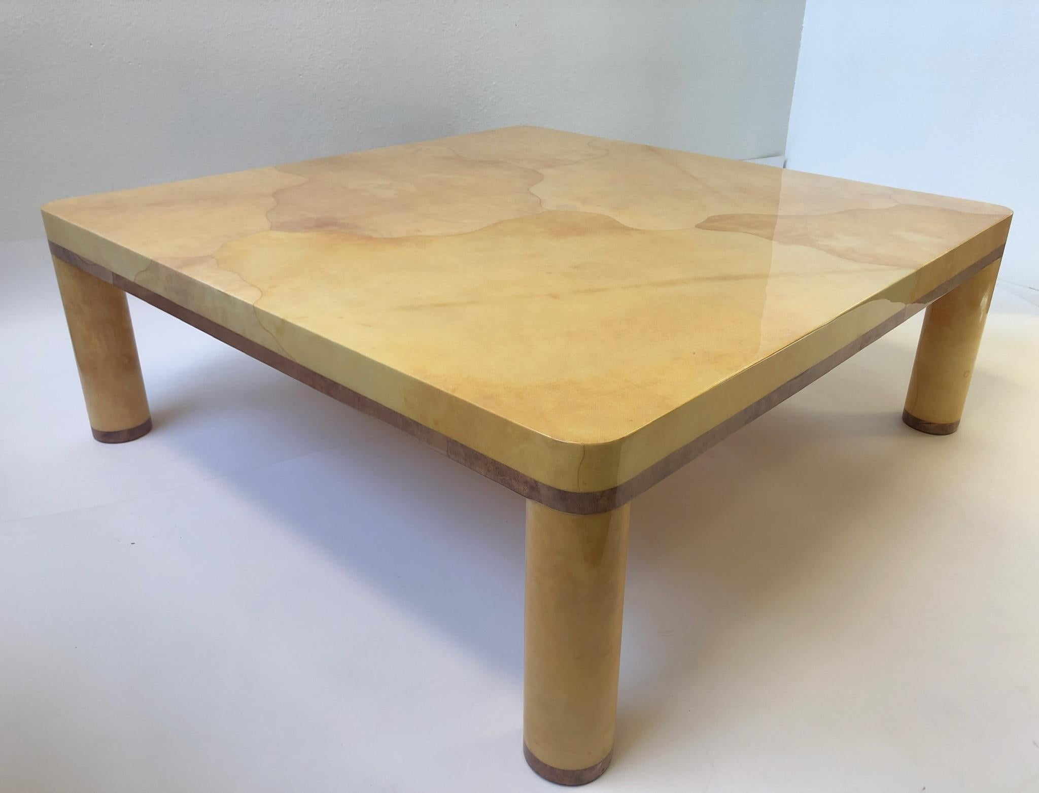 Wood Goatskin Cocktail Table in the style of Karl Springer
