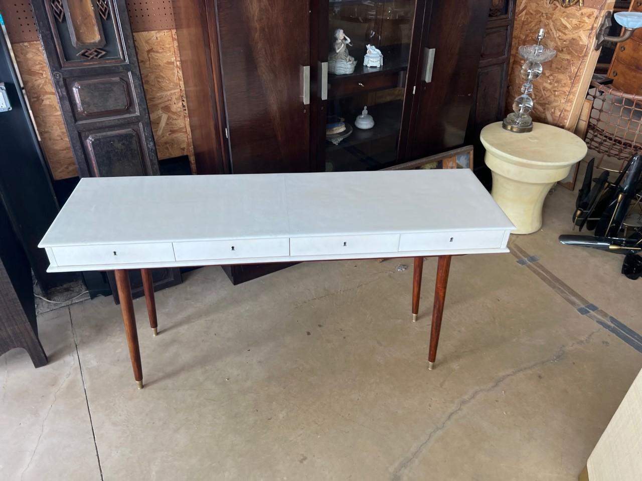 Goatskin Console Table with Three Drawers For Sale 10