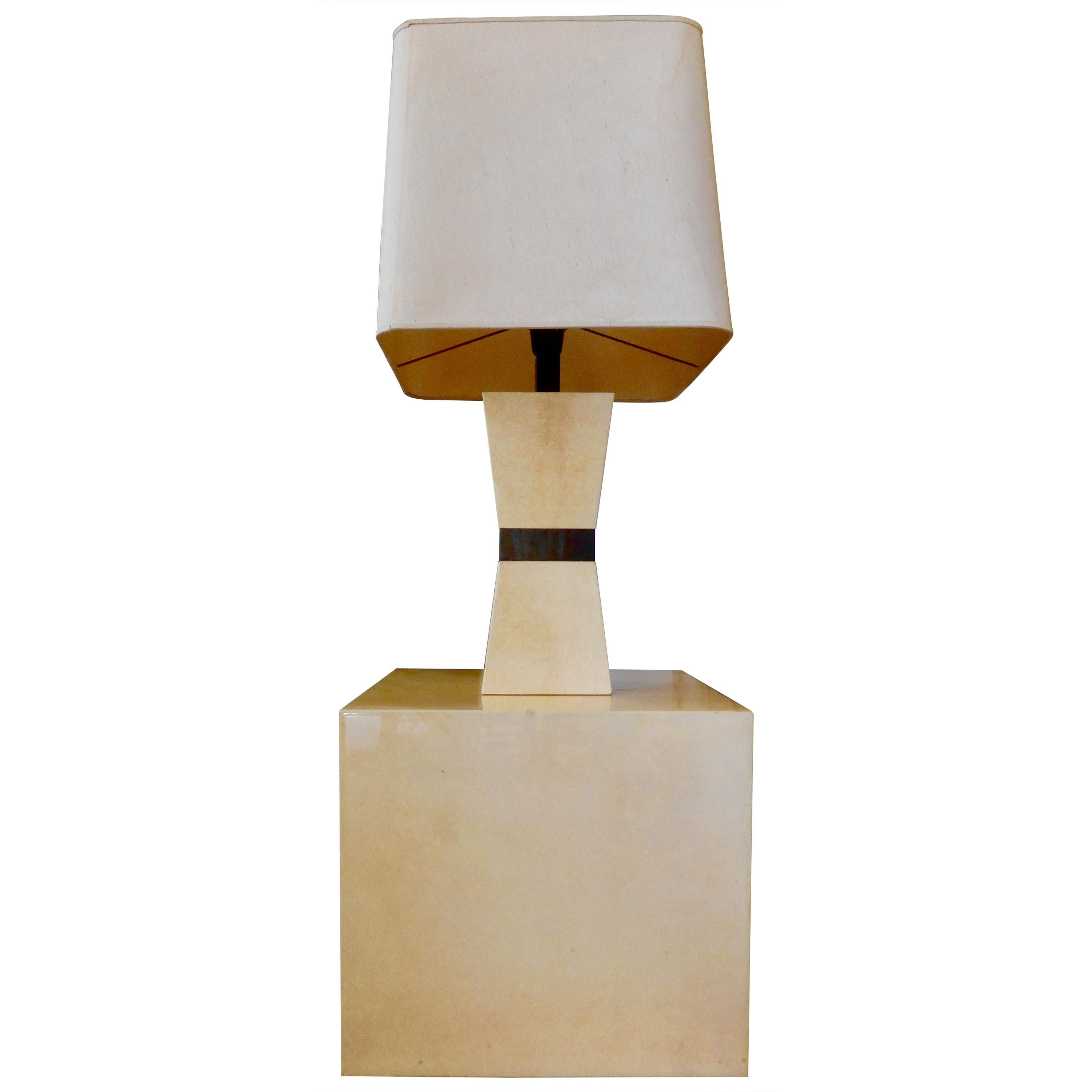 Goatskin Covered Lamp and Pedestal by Aldo Tura, Italy, 1970