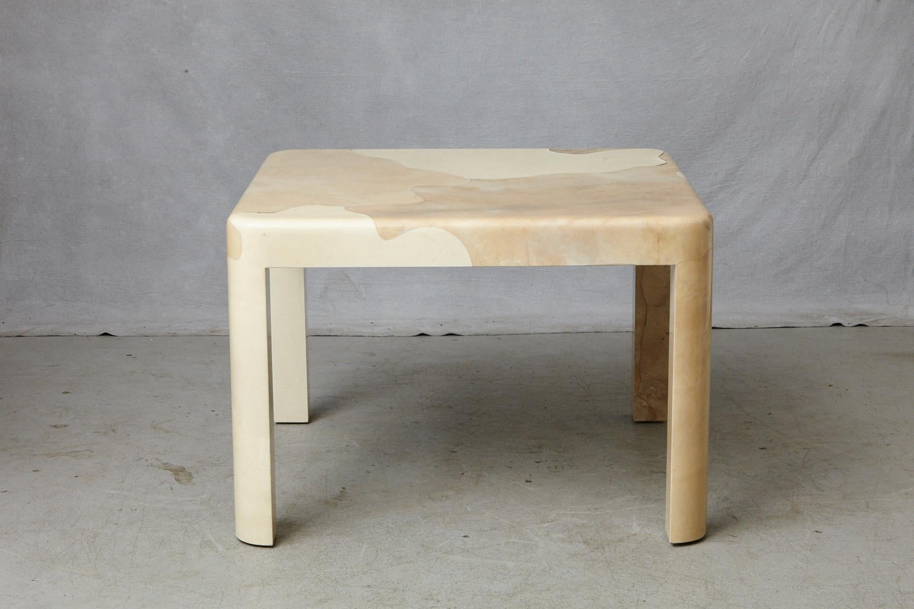 American Goatskin Covered Square Dining Table by Karl Springer