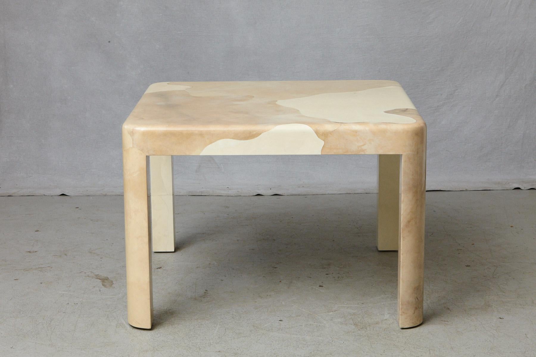 Lacquered Goatskin Covered Square Dining Table by Karl Springer