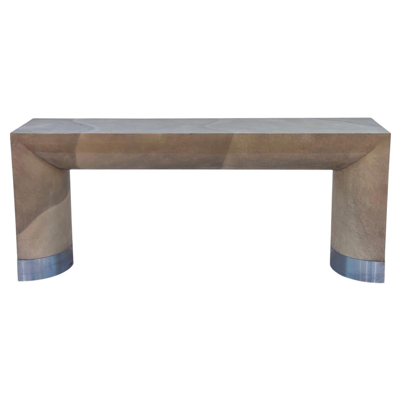 Goatskin Long Chic Lacquered Console Table with Chrome Base Karl Springer Style