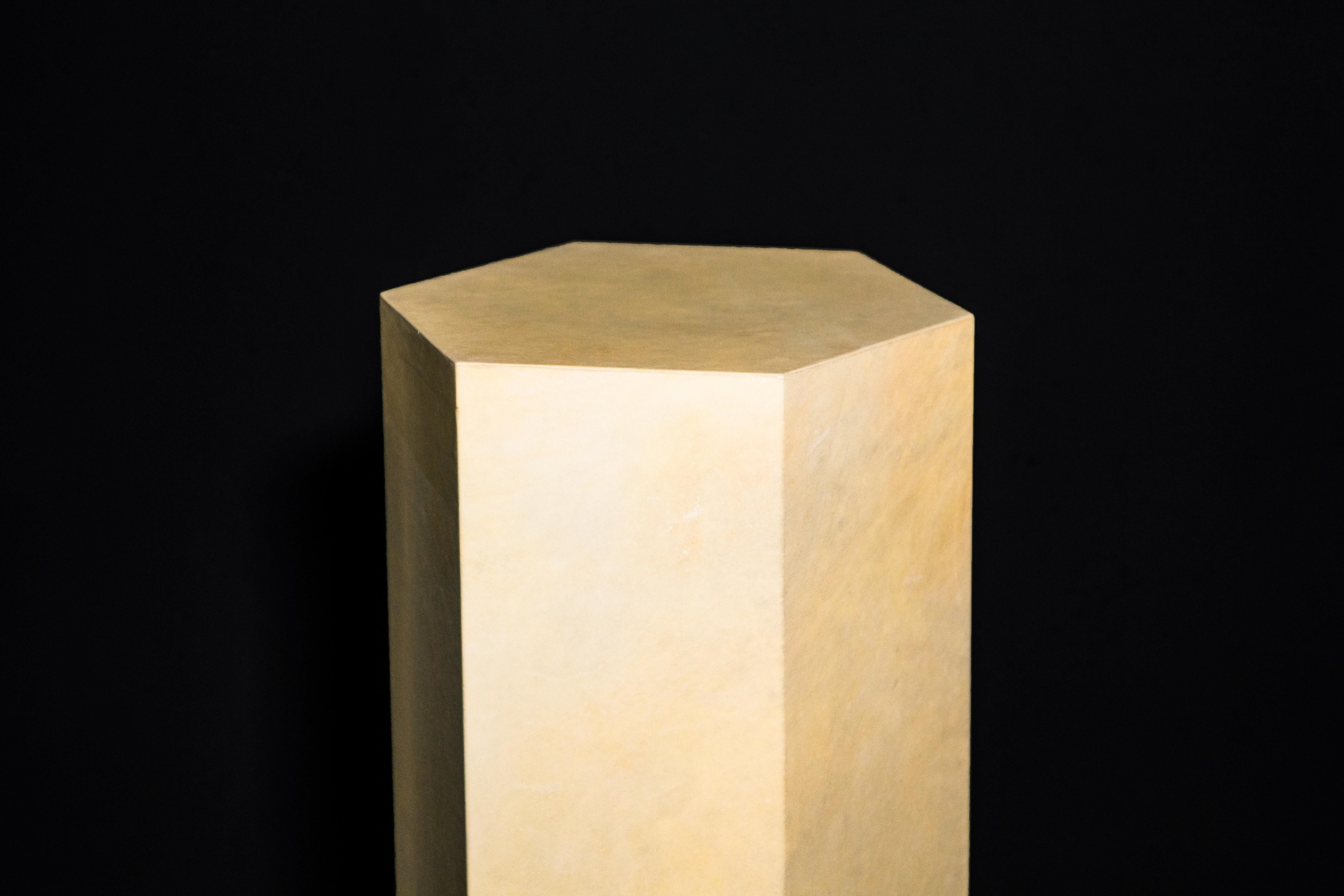 Goatskin Modern Minimal Side Table by Costantini, Pergamino Hex Alto, In Stock For Sale 3