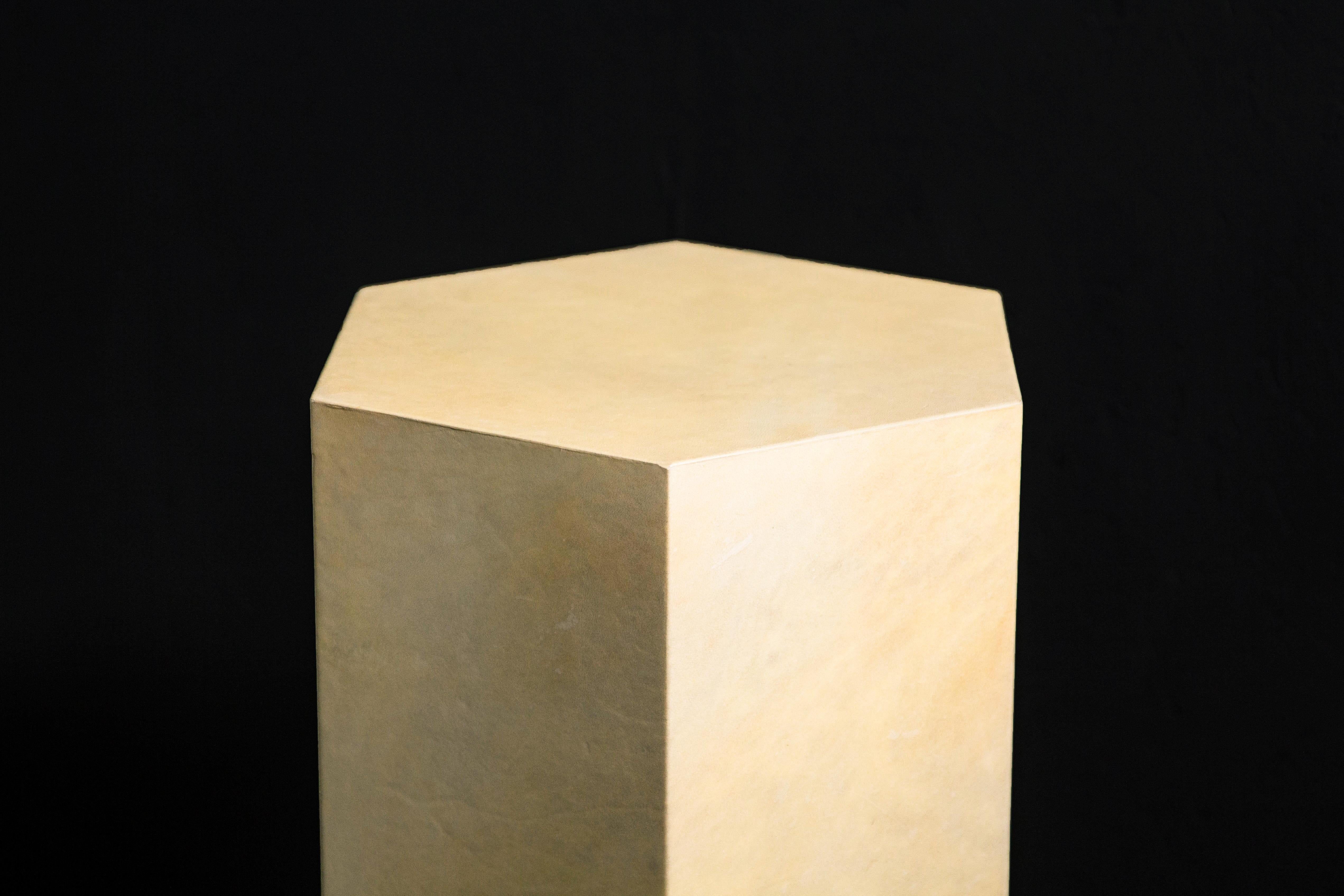 Goatskin Modern Minimal Side Table by Costantini, Pergamino Hex Alto, In Stock For Sale 4