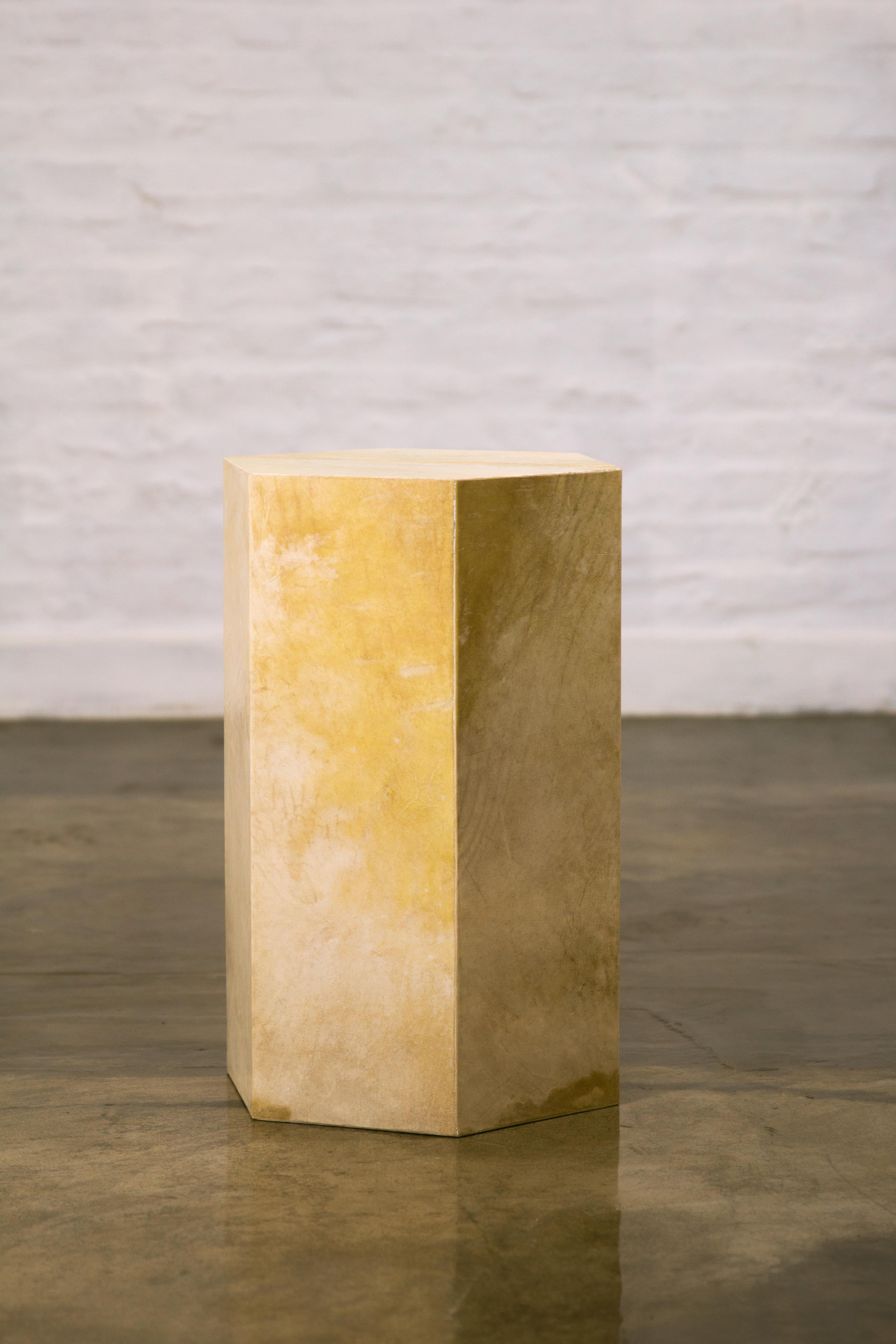 Argentine Goatskin Modern Minimal Side Table from Costantini, Pergamino Hex 'In Stock'