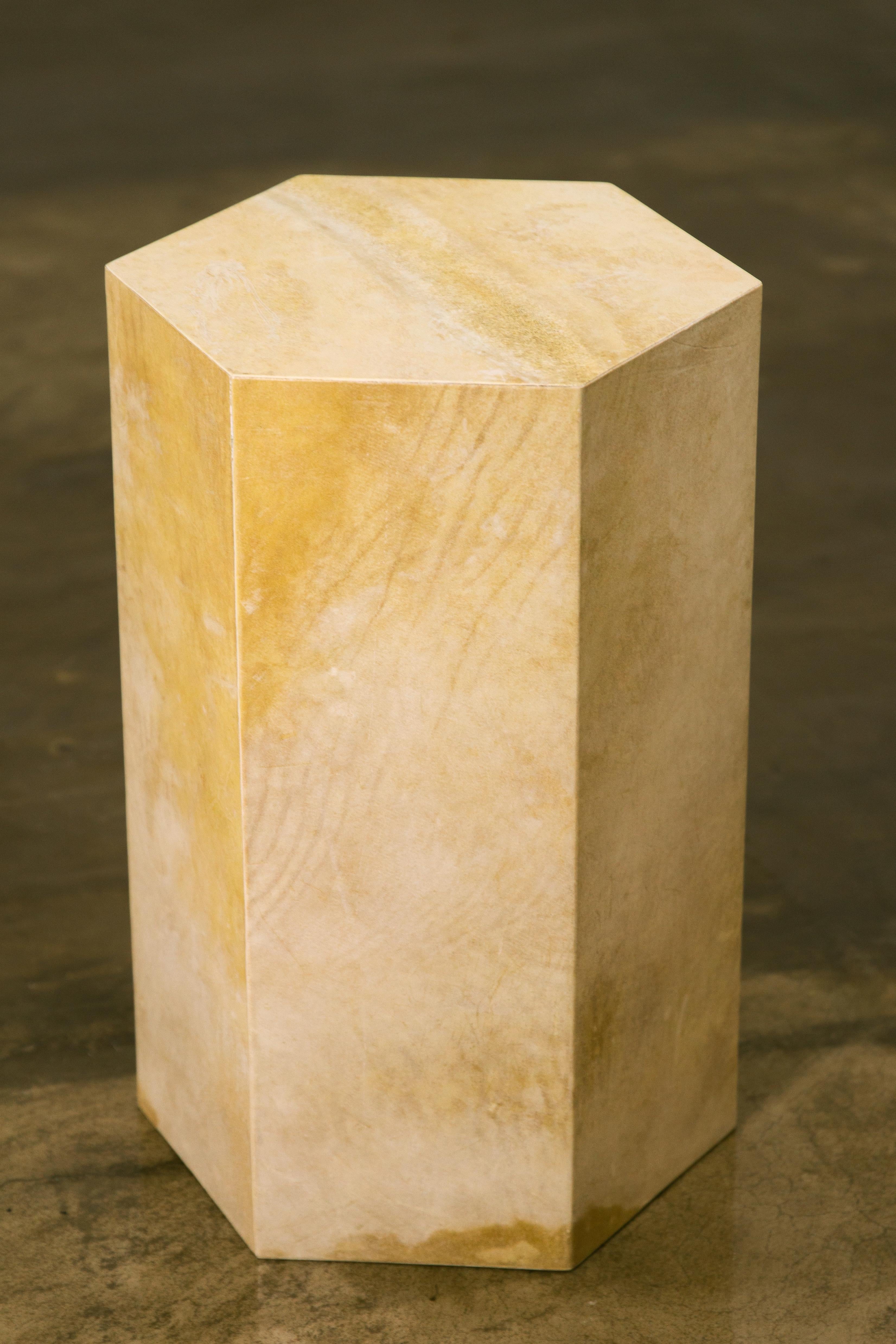 Goatskin Modern Minimal Side Table from Costantini, Pergamino Hex 'In Stock' 2