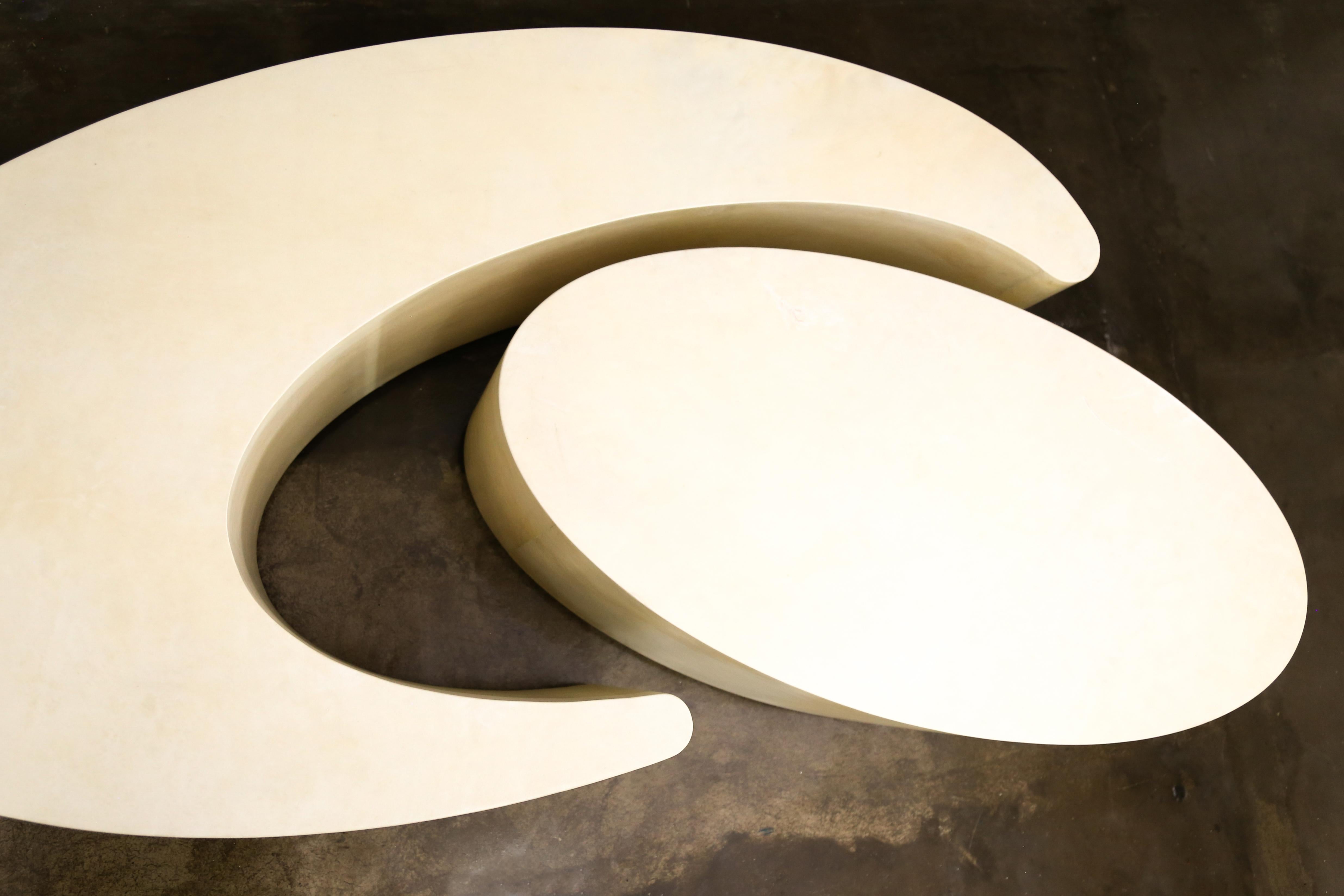Argentine Parchment Modern Sculptural Nesting Coffee Tables by Costantini, Cadenza For Sale