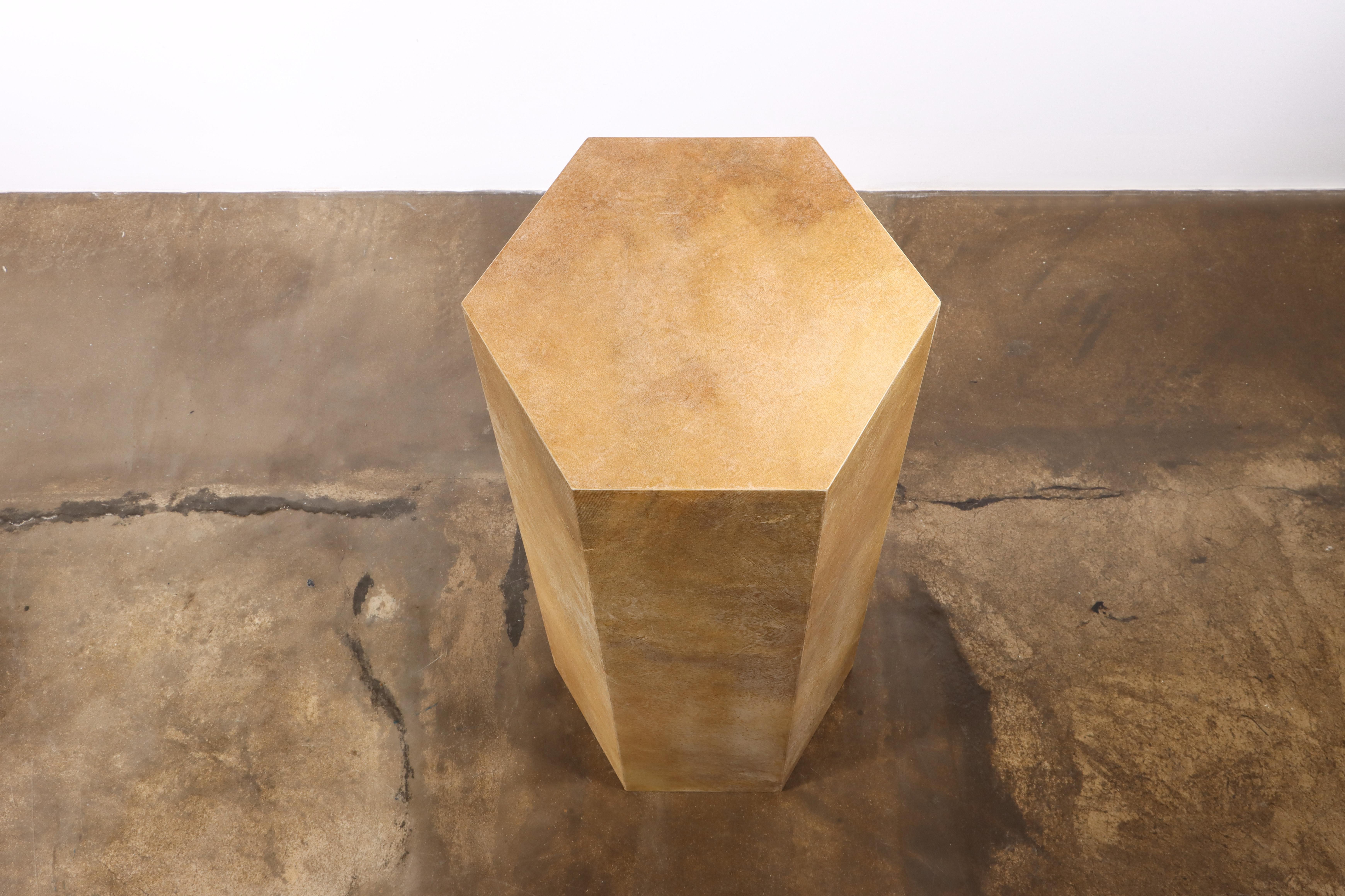 Goatskin Modern Side Table by Costantini, Pergamino Hex Alto Caramel For Sale 3
