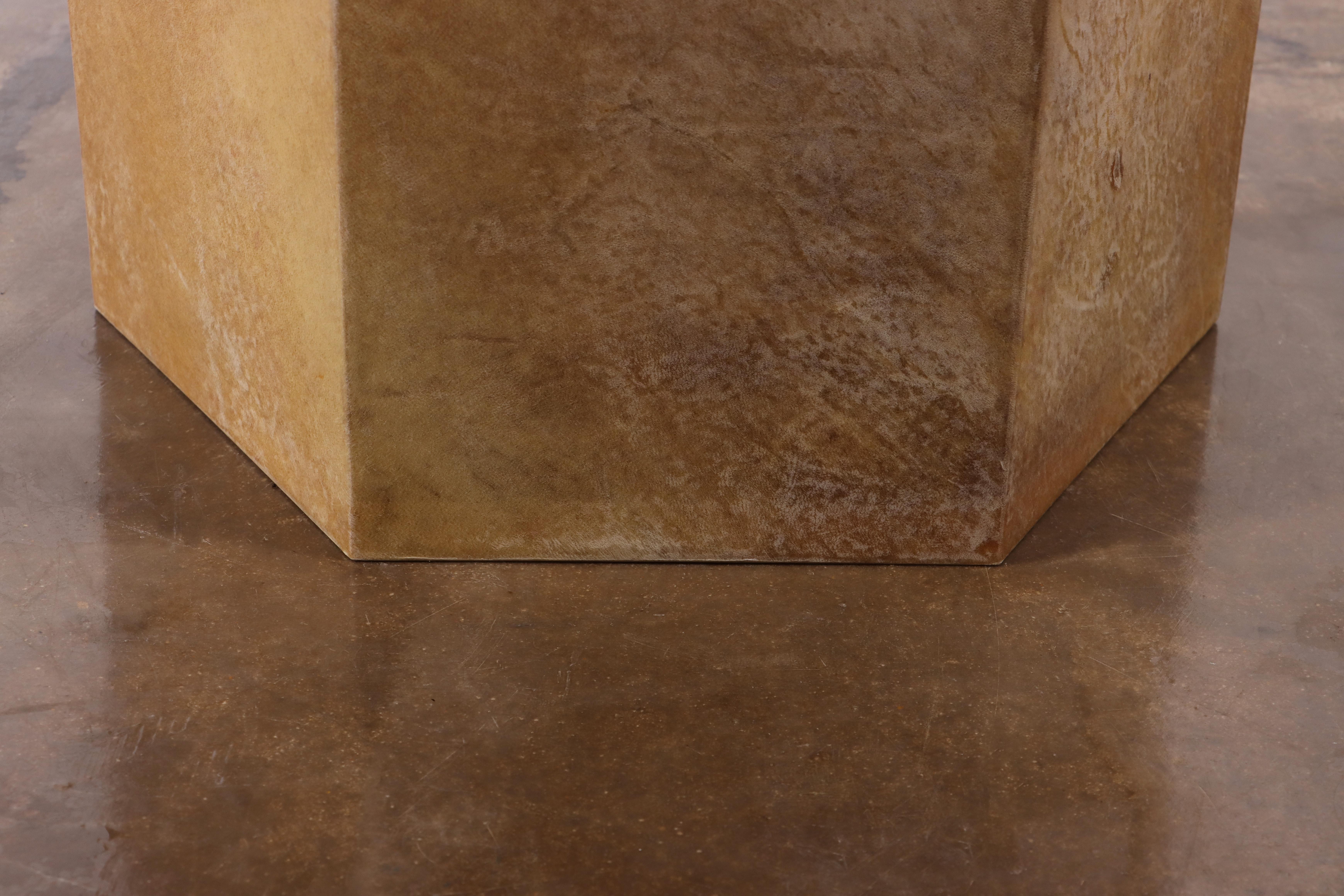 Contemporary Goatskin Modern Side Table by Costantini, Pergamino Hex Alto Caramel For Sale