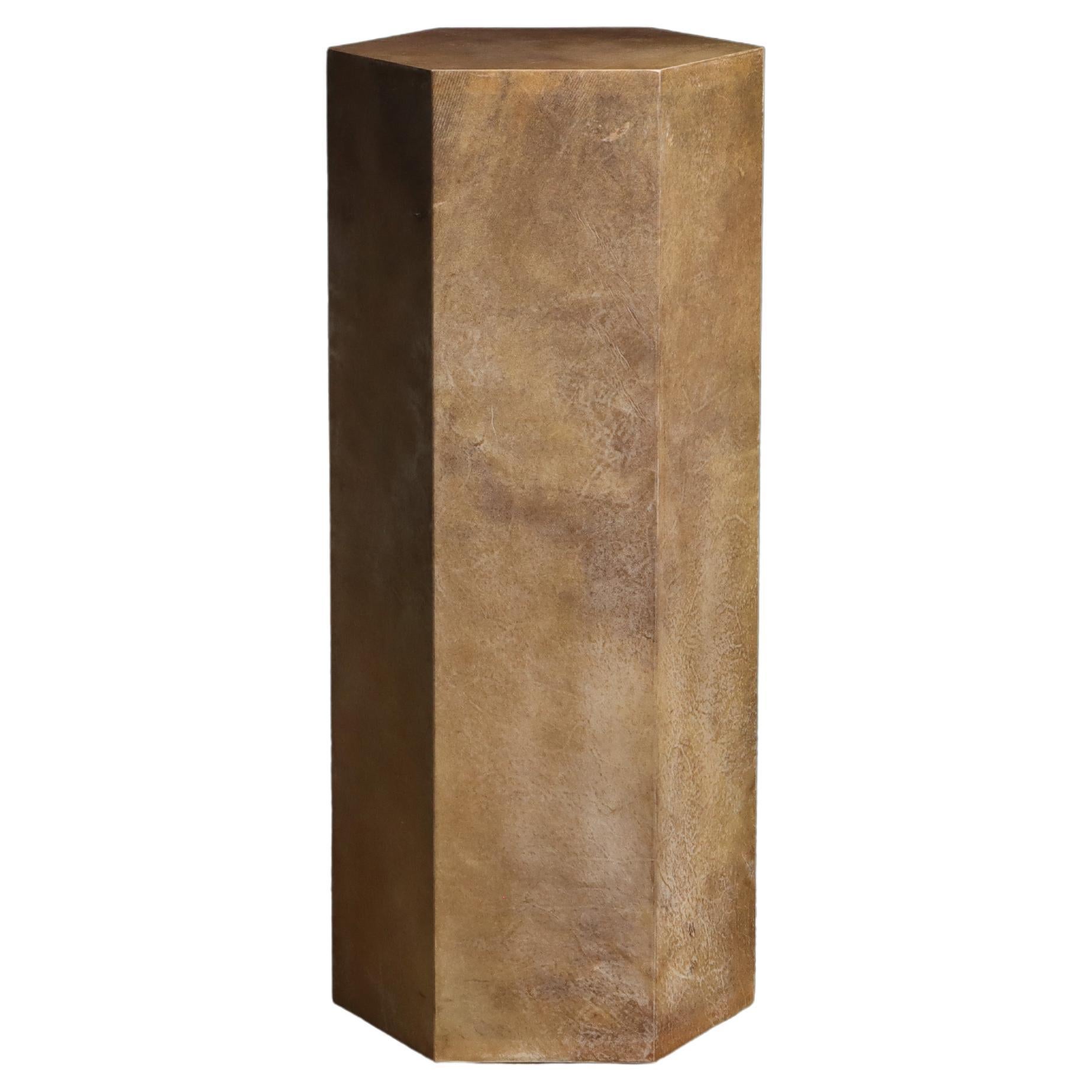 Goatskin Modern Side Table by Costantini, Pergamino Hex Alto Caramel For Sale