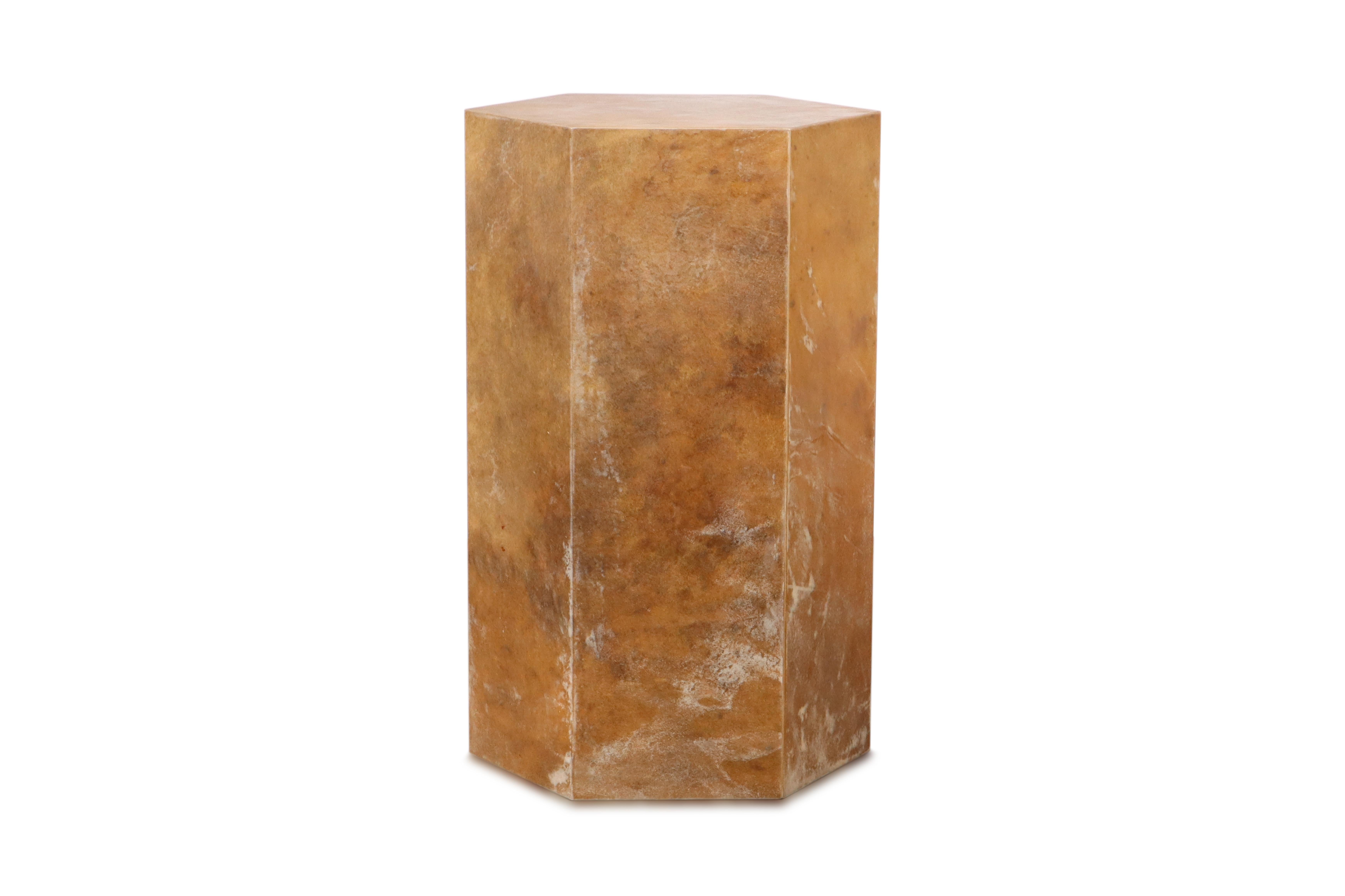 Argentine Goatskin Modern Side Table by Costantini, Pergamino Hex Caramel, In Stock  For Sale