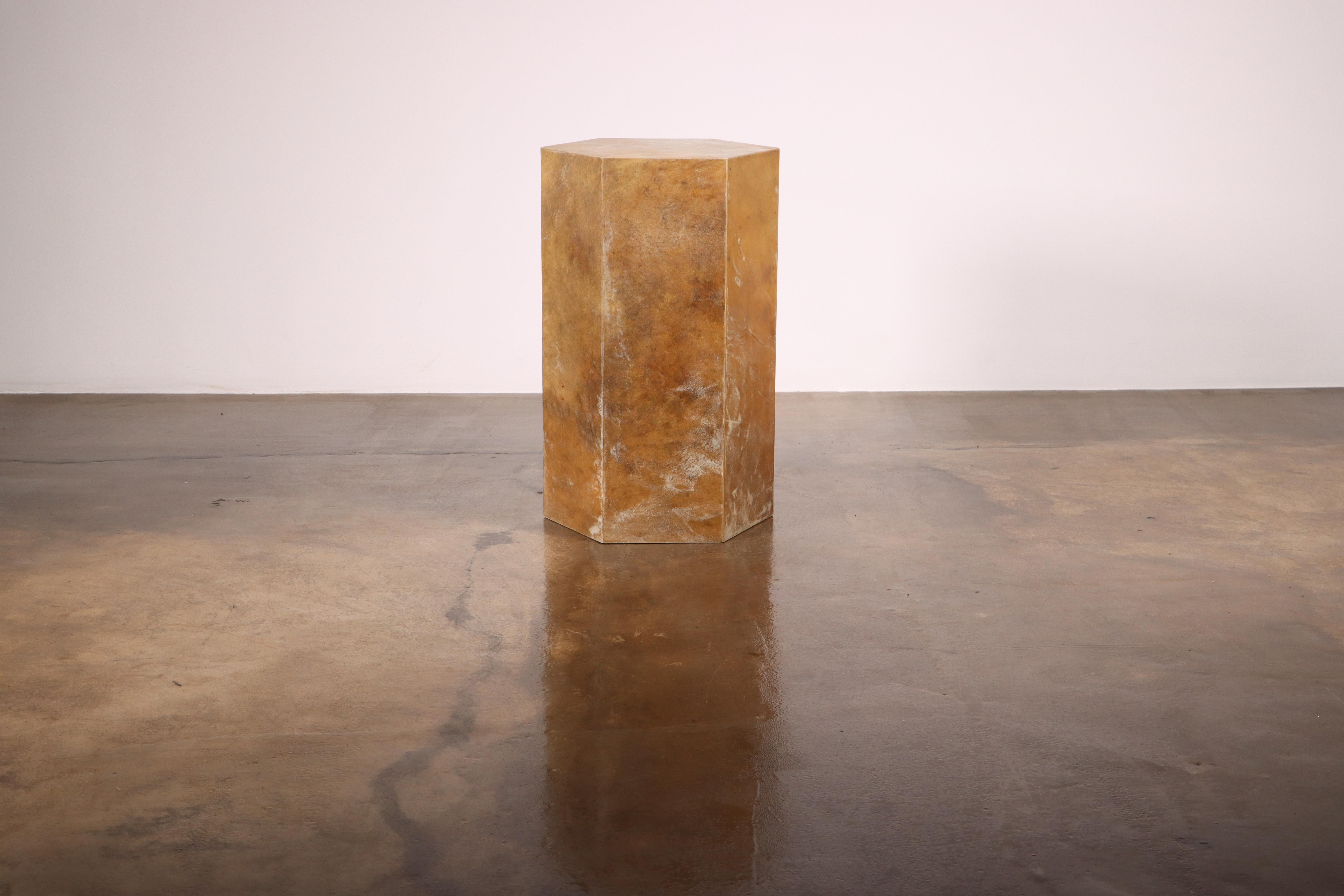 Contemporary Goatskin Modern Side Table by Costantini, Pergamino Hex Caramel, In Stock  For Sale