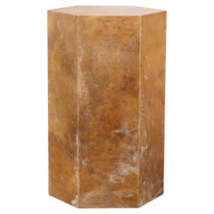 Goatskin Modern Side Table by Costantini, Pergamino Hex Caramel, In Stock 