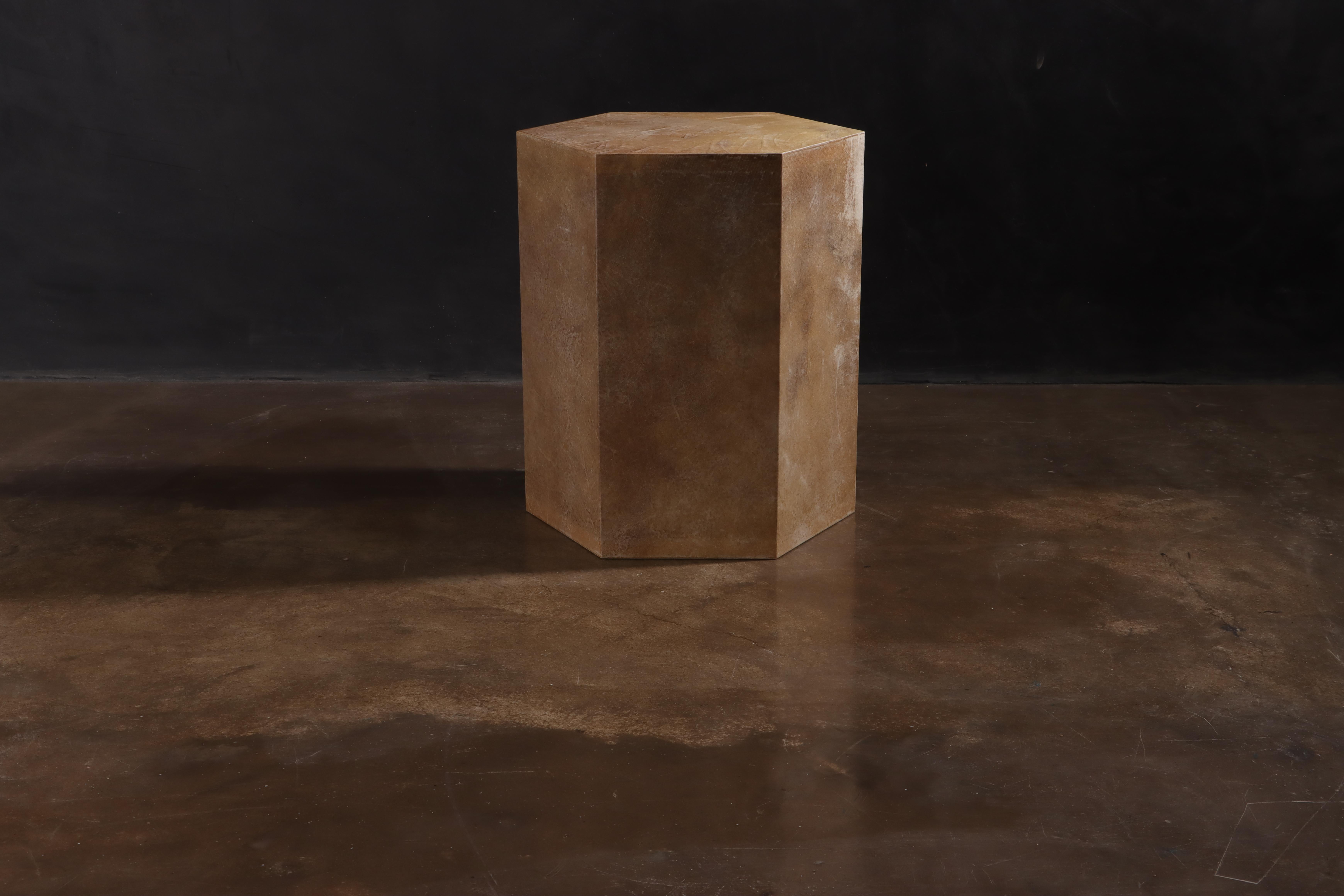 Goatskin Modern Side Table by Costantini, Pergamino Hex Chico Caramel For Sale 4