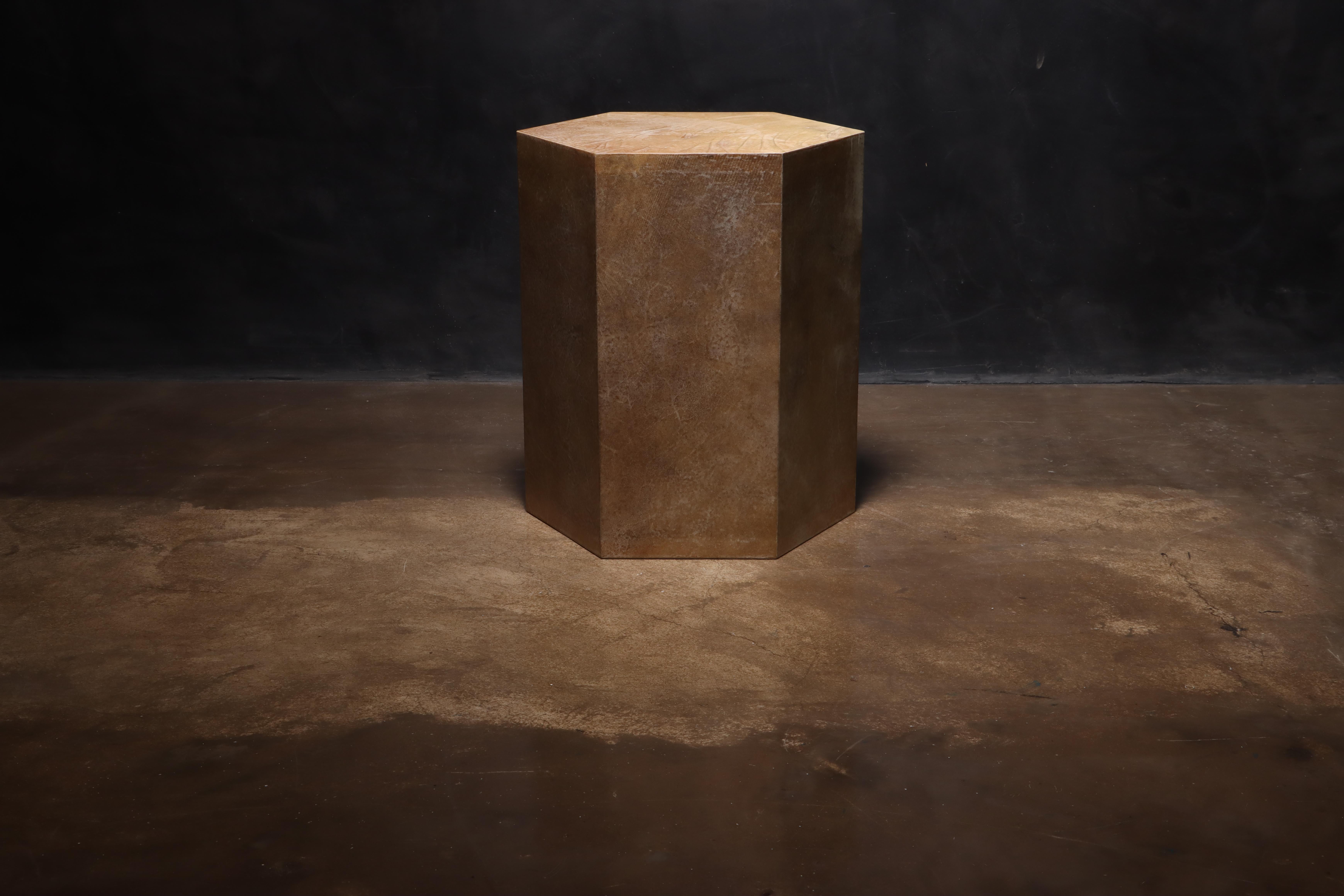 Goatskin Modern Side Table by Costantini, Pergamino Hex Chico Caramel For Sale 5