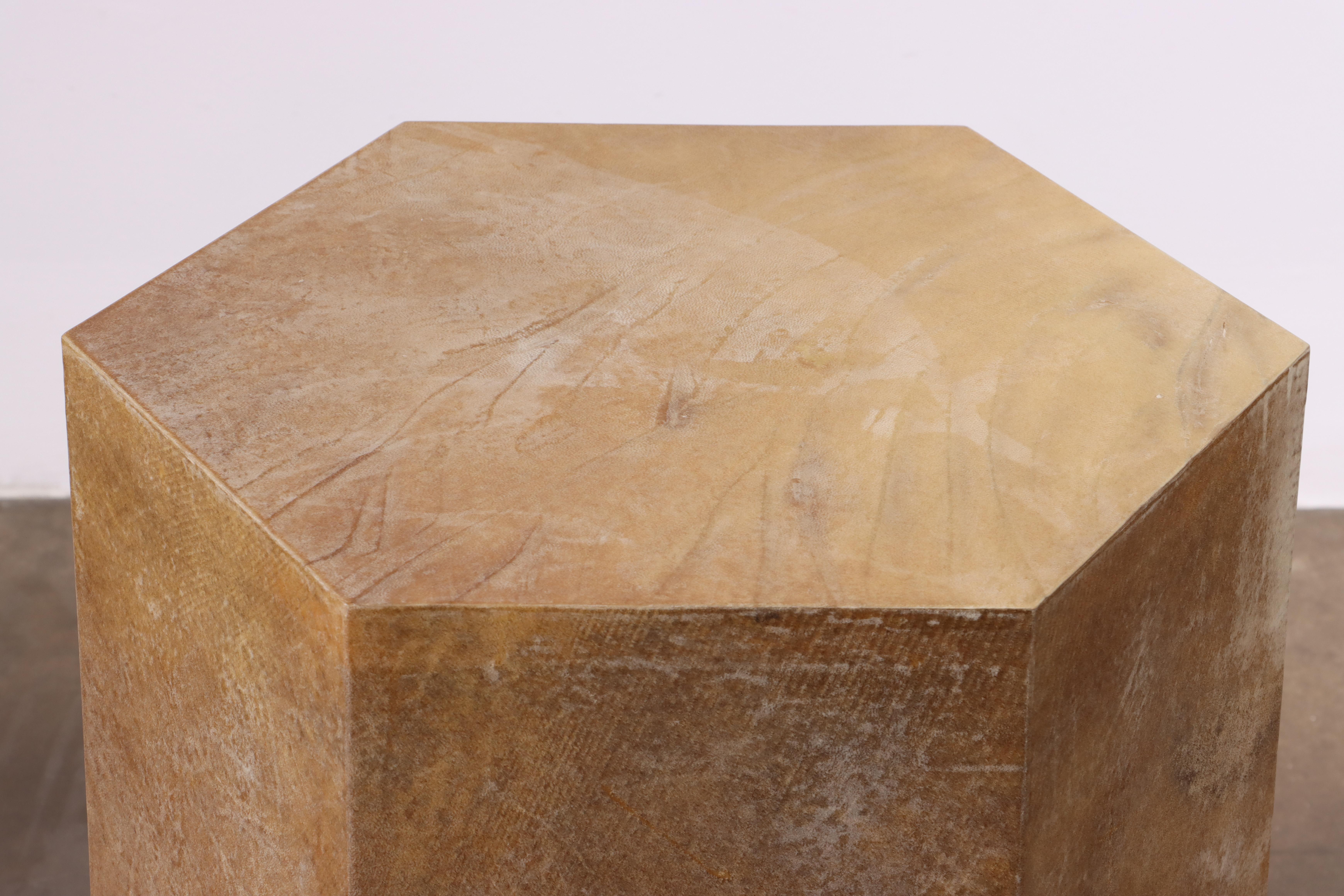 Argentine Goatskin Modern Side Table by Costantini, Pergamino Hex Chico Caramel For Sale