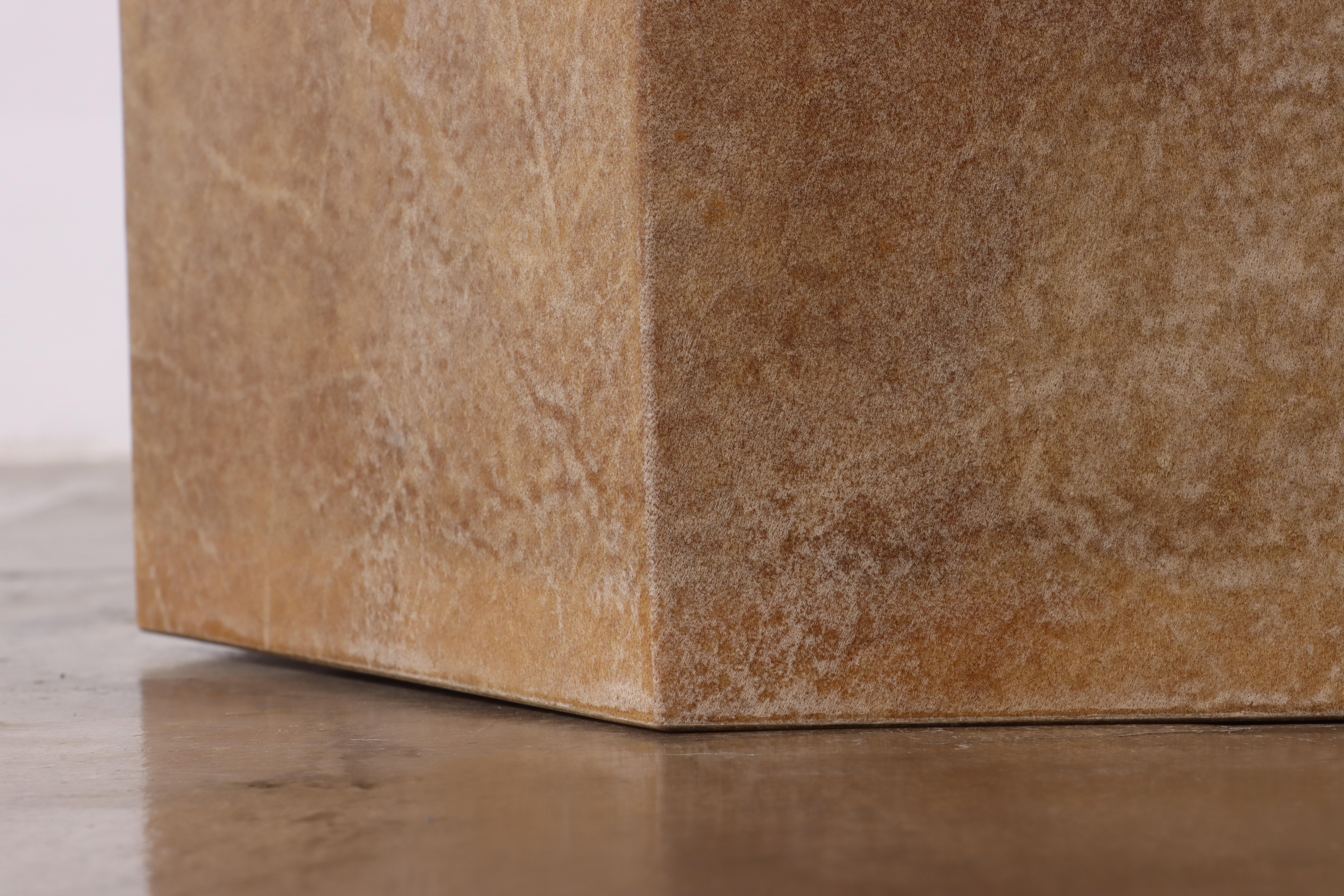 Contemporary Goatskin Modern Side Table by Costantini, Pergamino Hex Chico Caramel For Sale