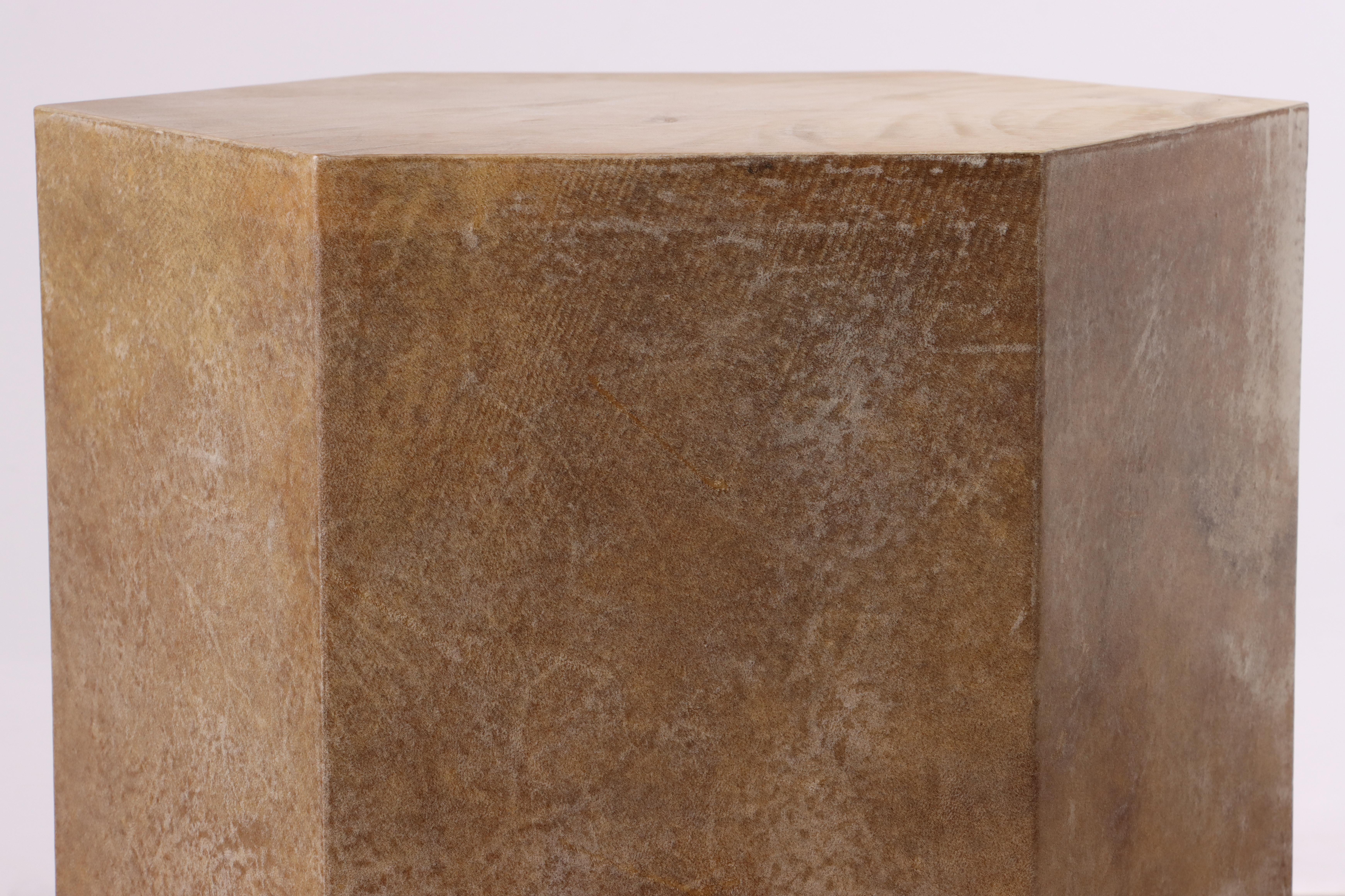 Goatskin Modern Side Table by Costantini, Pergamino Hex Chico Caramel For Sale 1