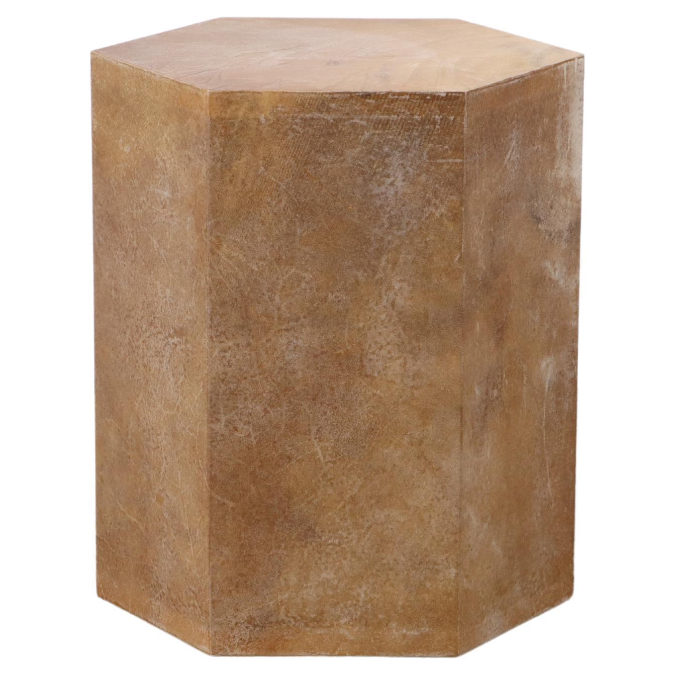Goatskin Modern Side Table by Costantini, Pergamino Hex Chico Caramel For Sale