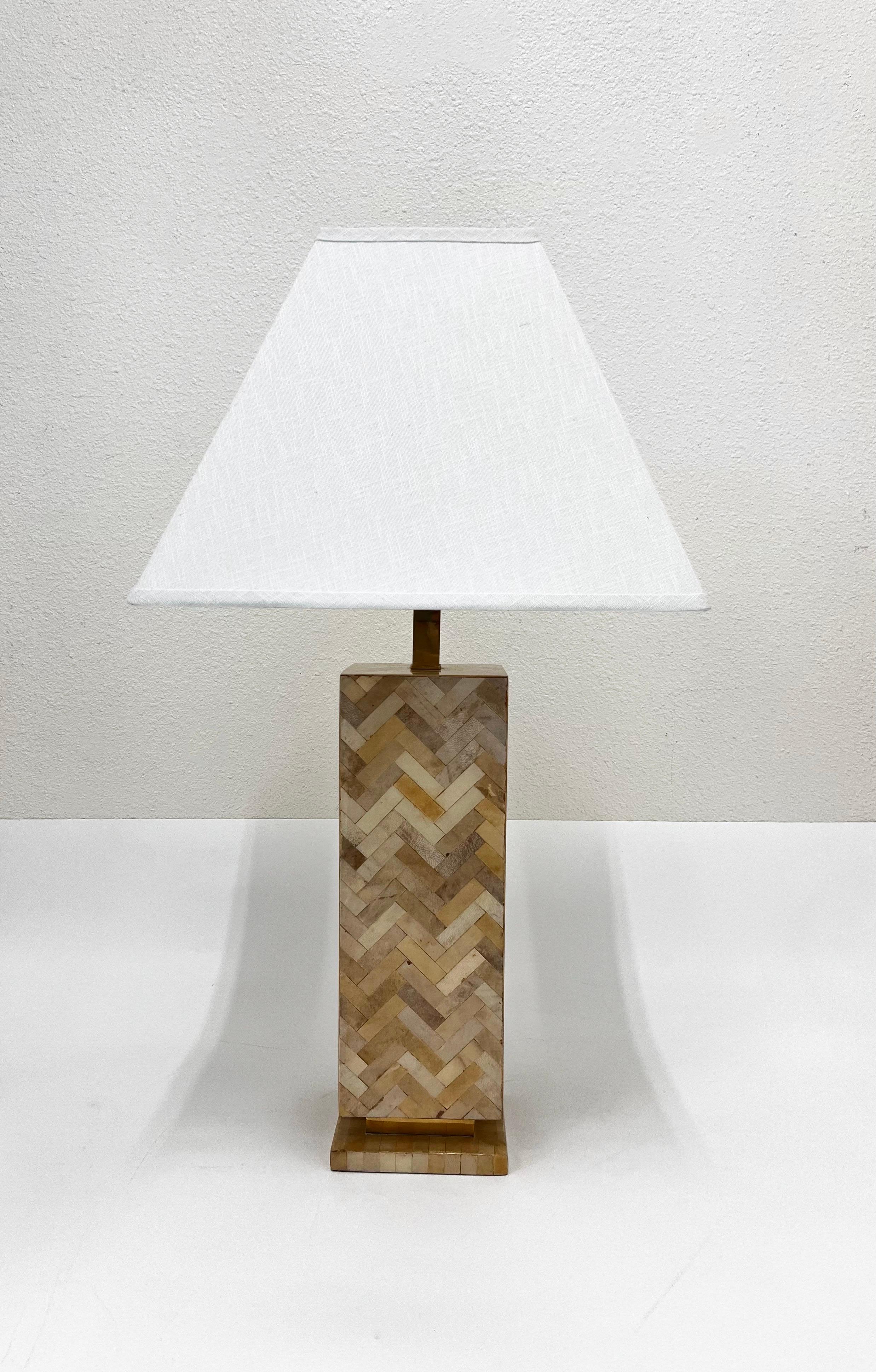 Colombian Goatskin Parchment and Brass Table Lamp by Enrique Garcel For Sale